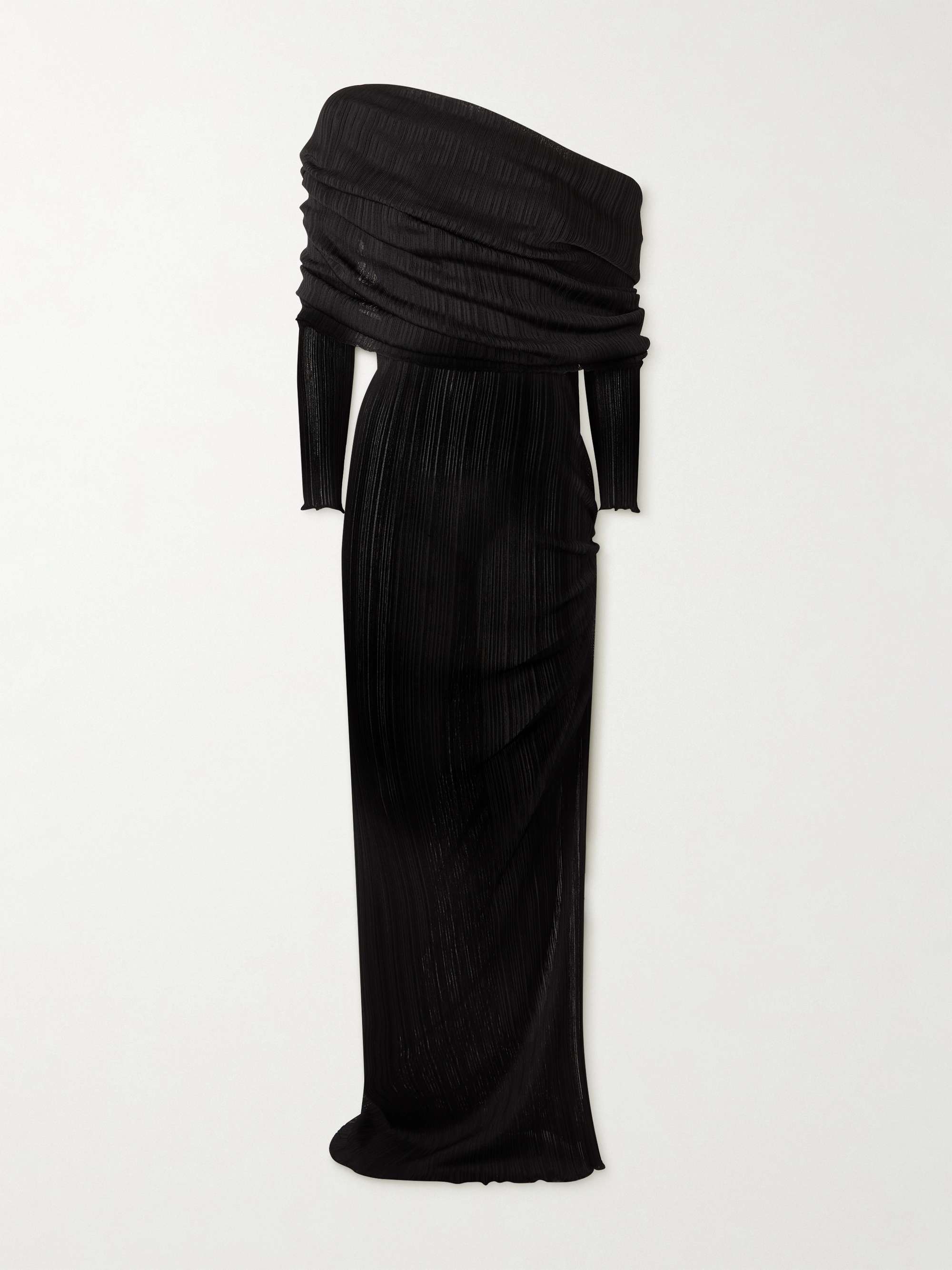 One-shoulder draped pointelle-knit maxi dress view