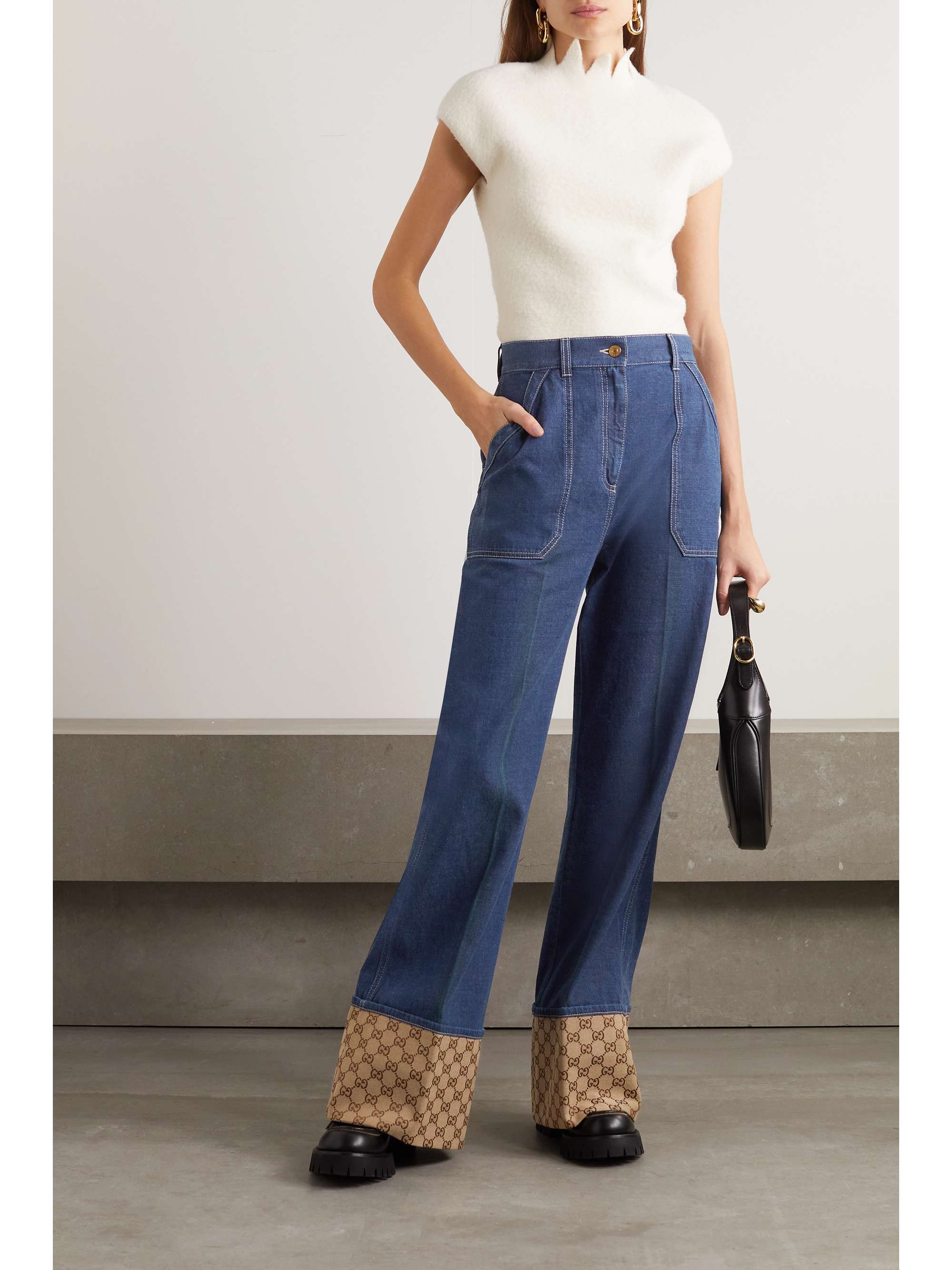 Wide-leg coated-canvas trimmed jeans view