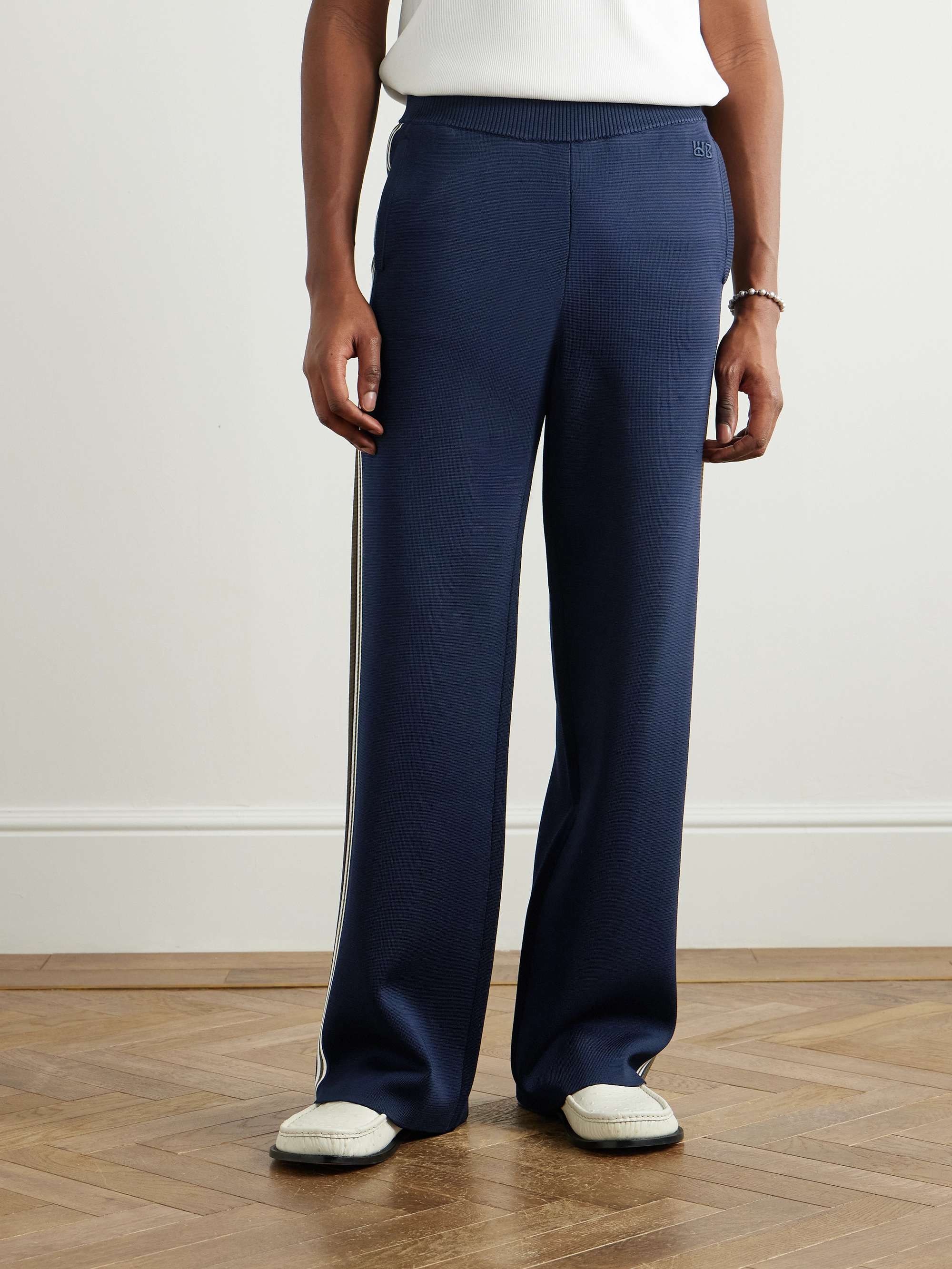 Straight-Leg Striped Knitted Track Pants view