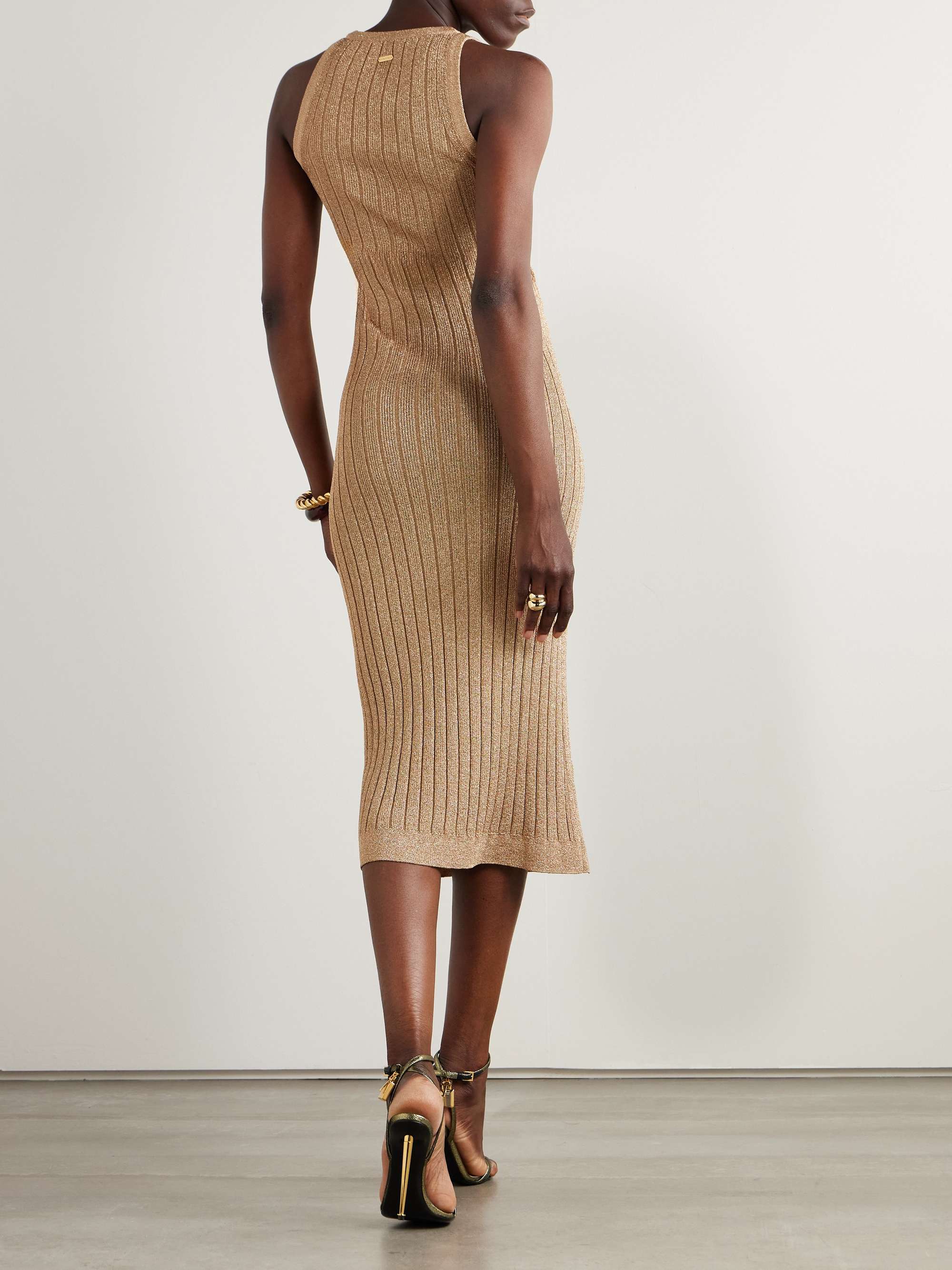 Metallic ribbed-knit midi dress view