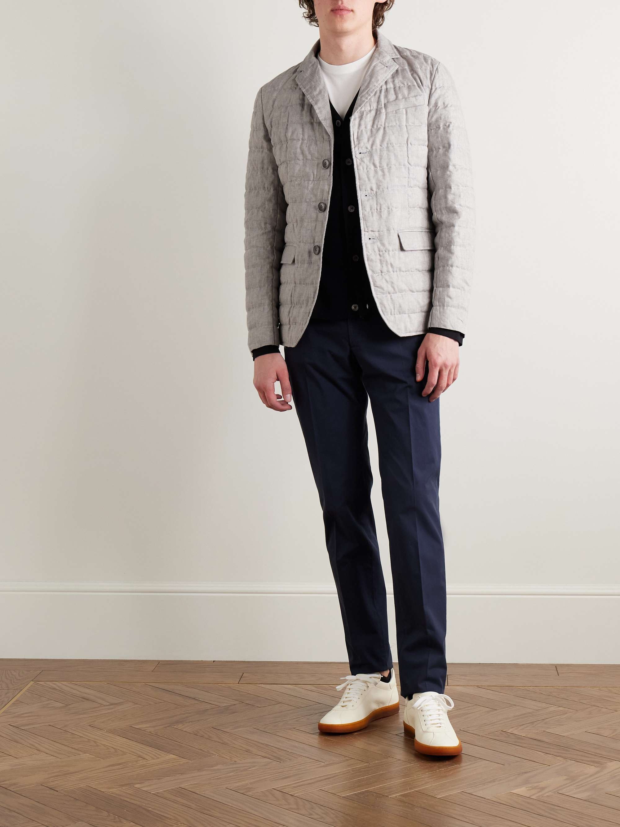 Slim-Fit Padded Quilted Linen Down Blazer view
