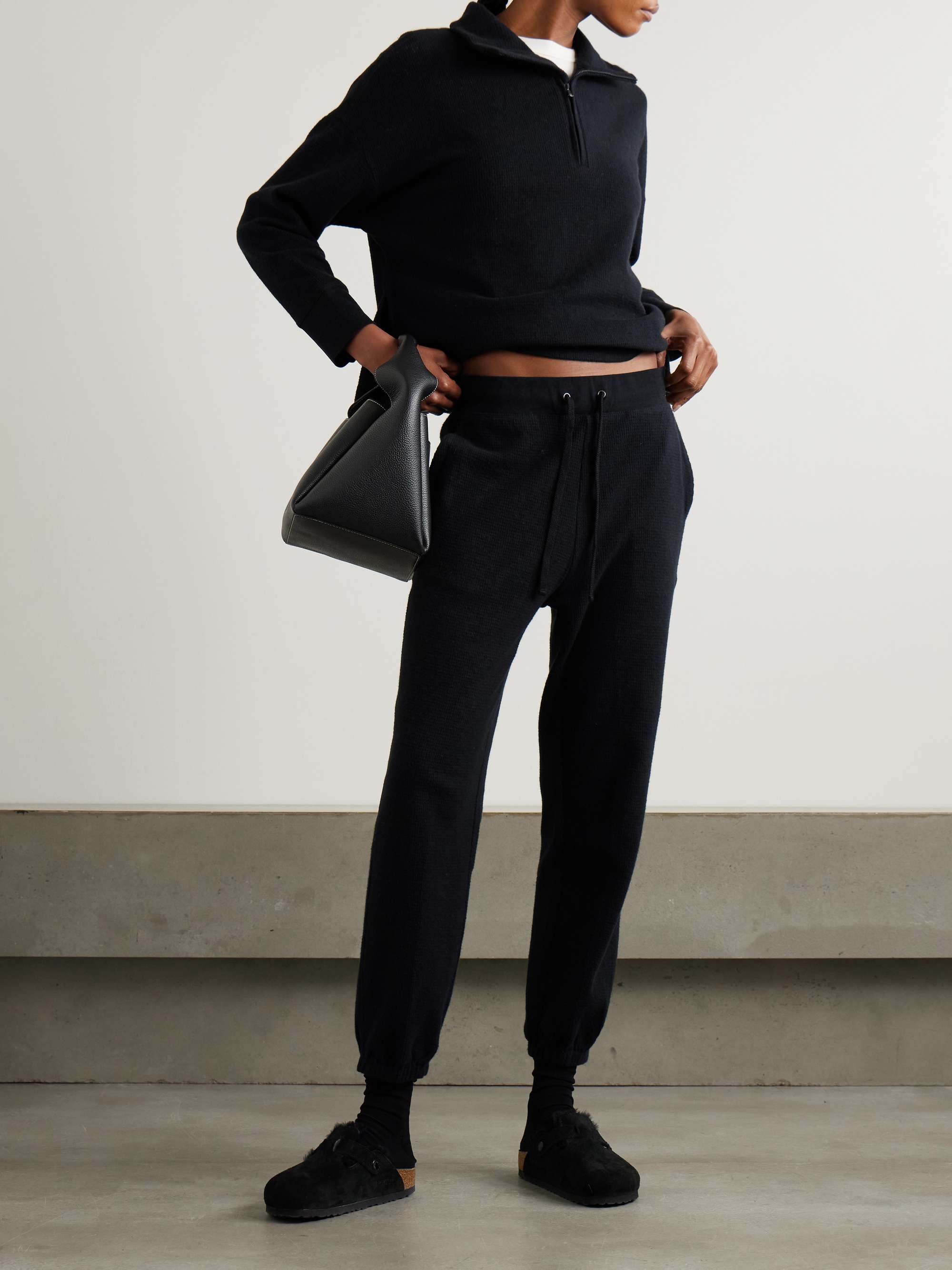 Brushed cotton and cashmere-blend tapered track pants view