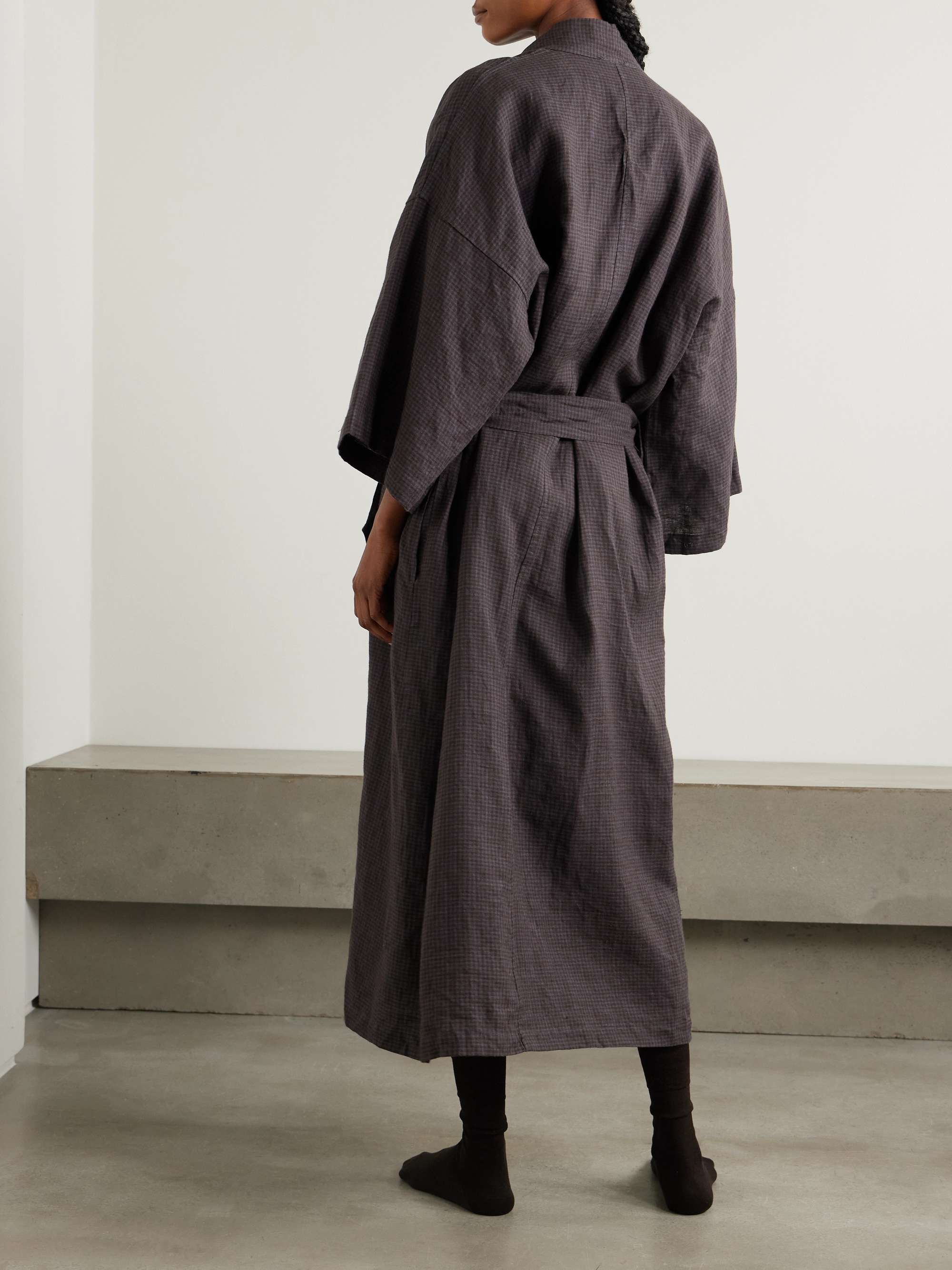 02 belted checked linen robe view