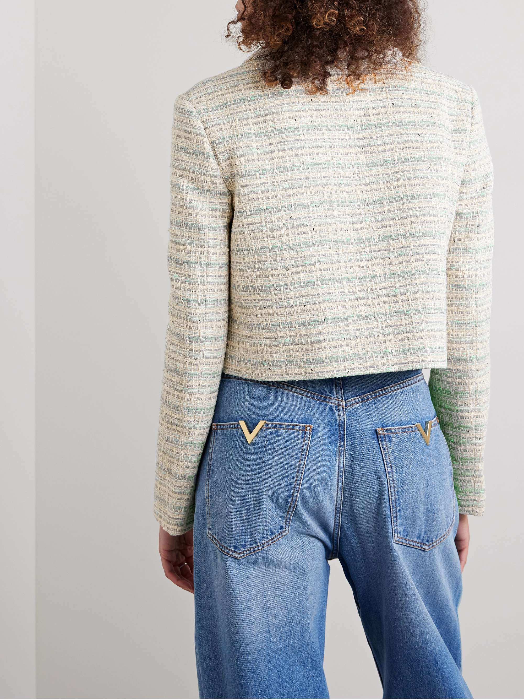 Cropped embellished cotton-blend tweed jacket view