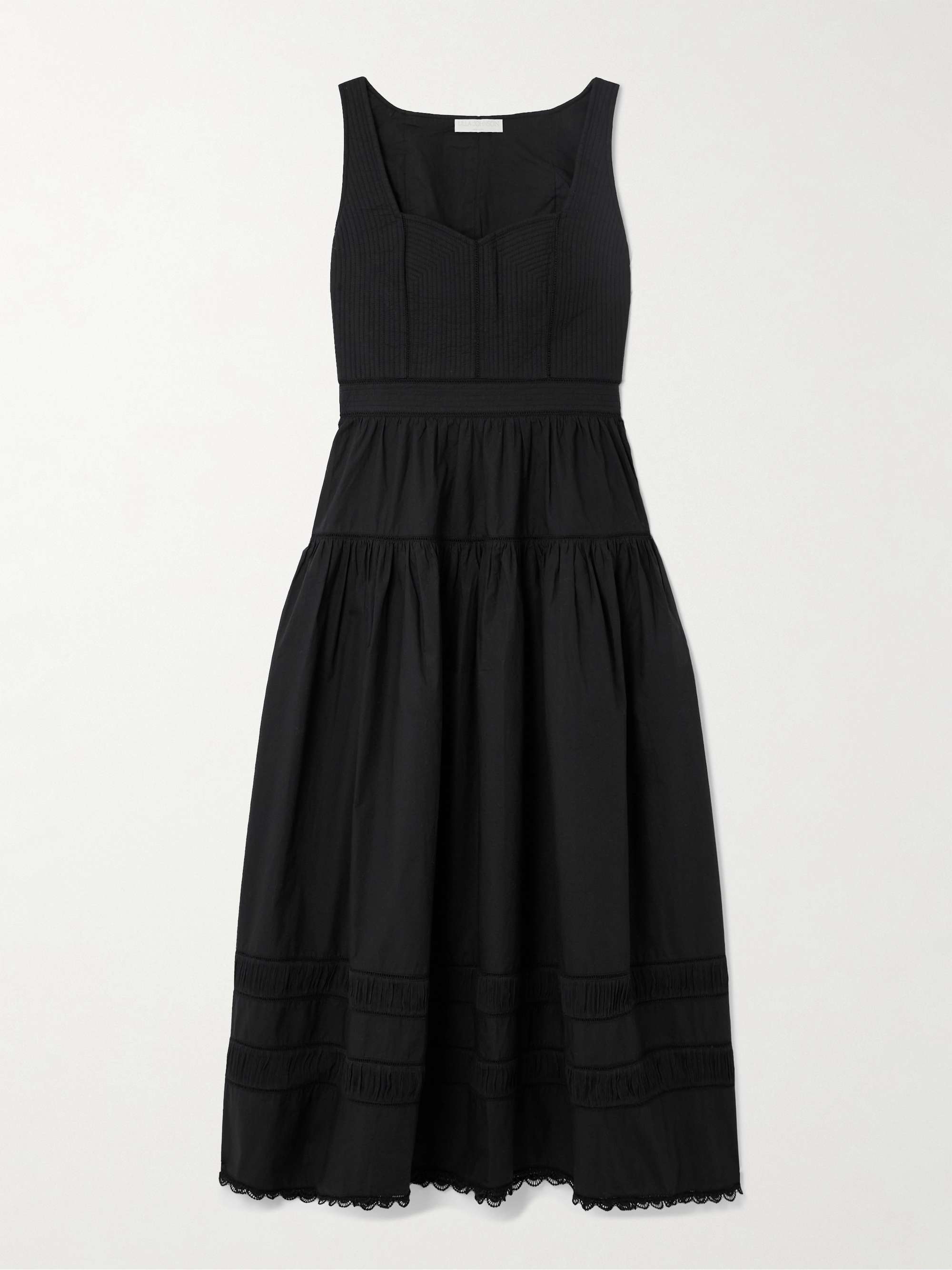 Isadora tiered lace-trimmed cotton-poplin midi dress view