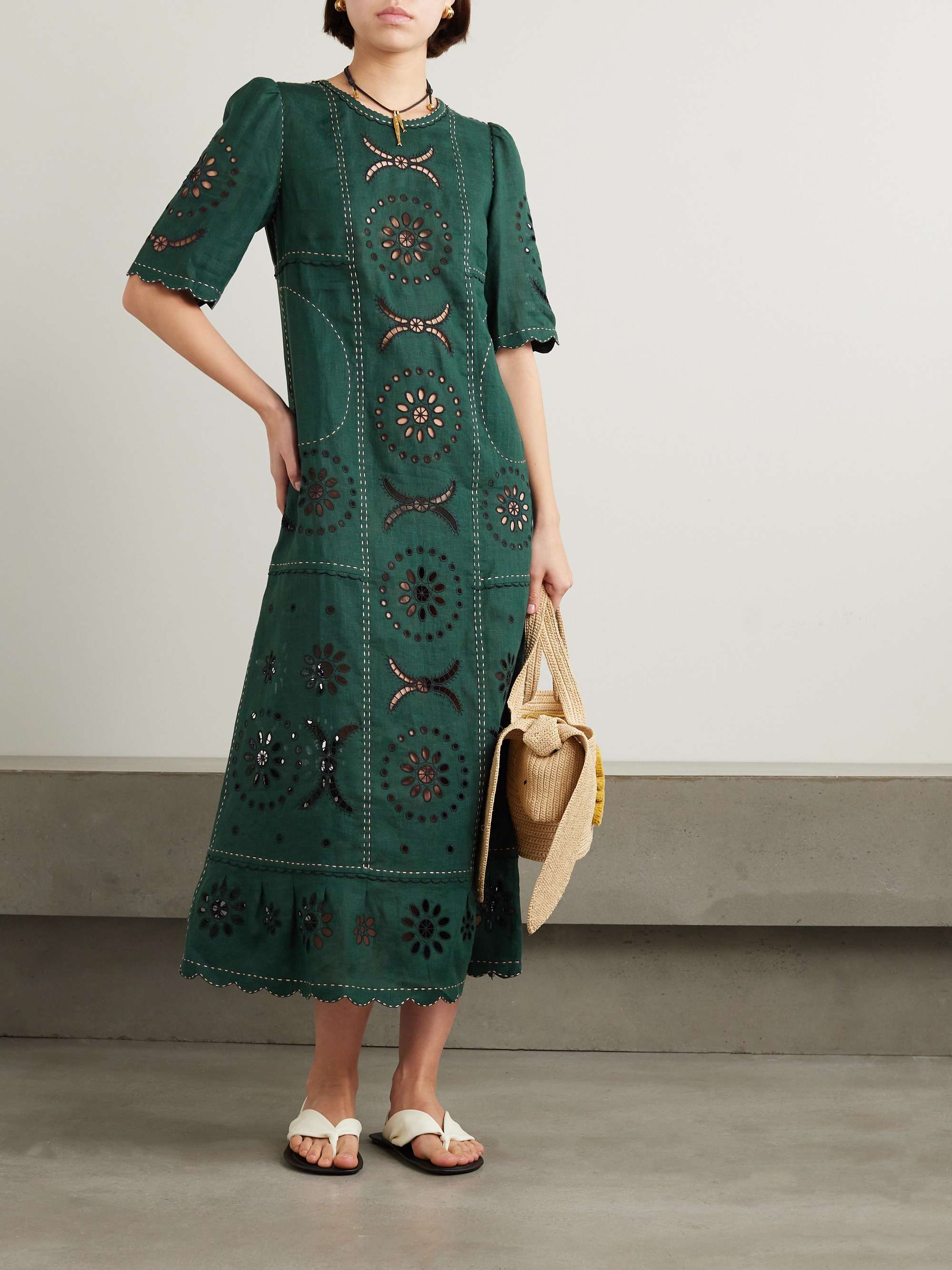 Dalida scalloped broderie anglaise linen maxi dress view
