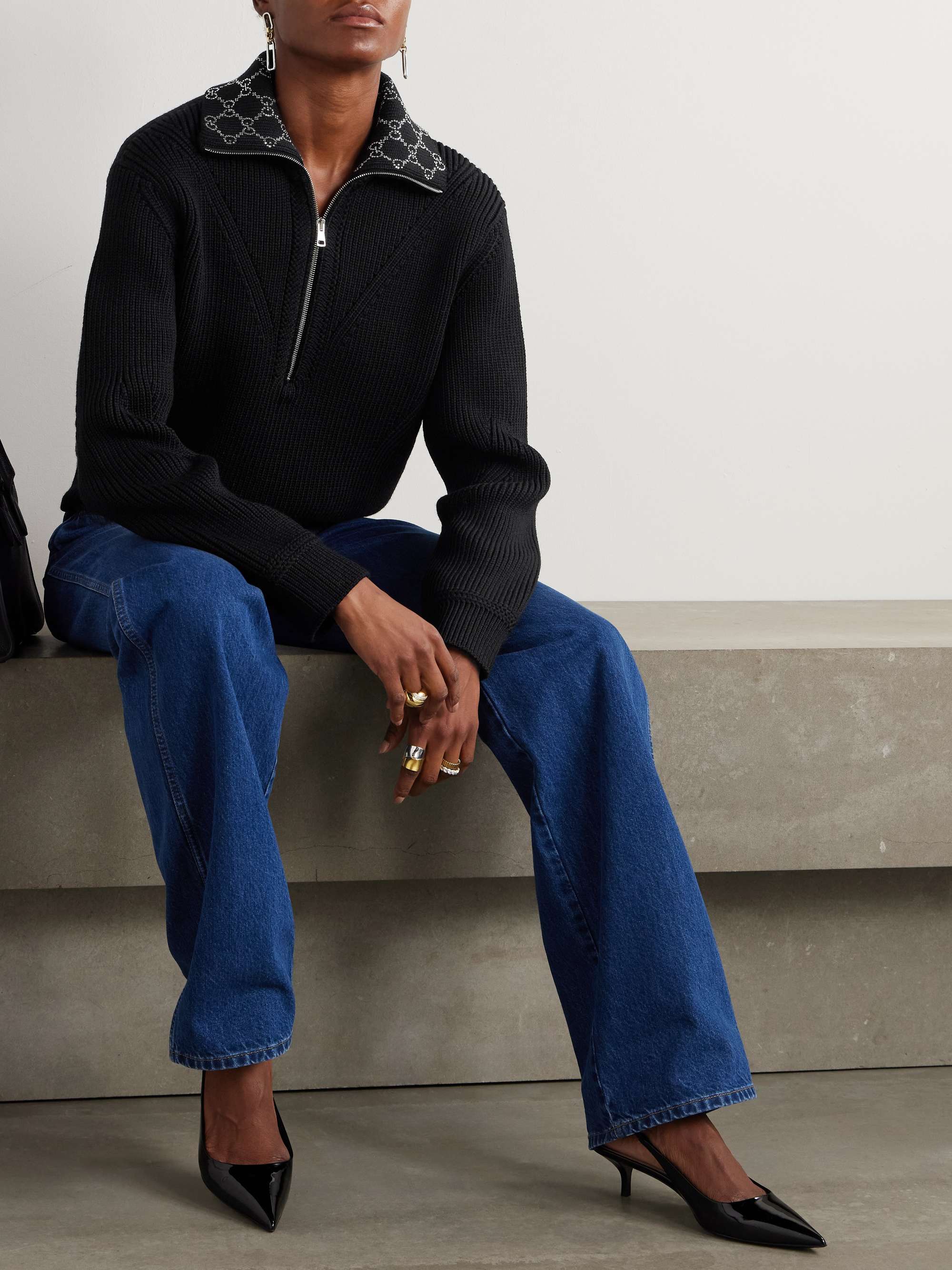 Crystal-embellished ribbed wool sweater view