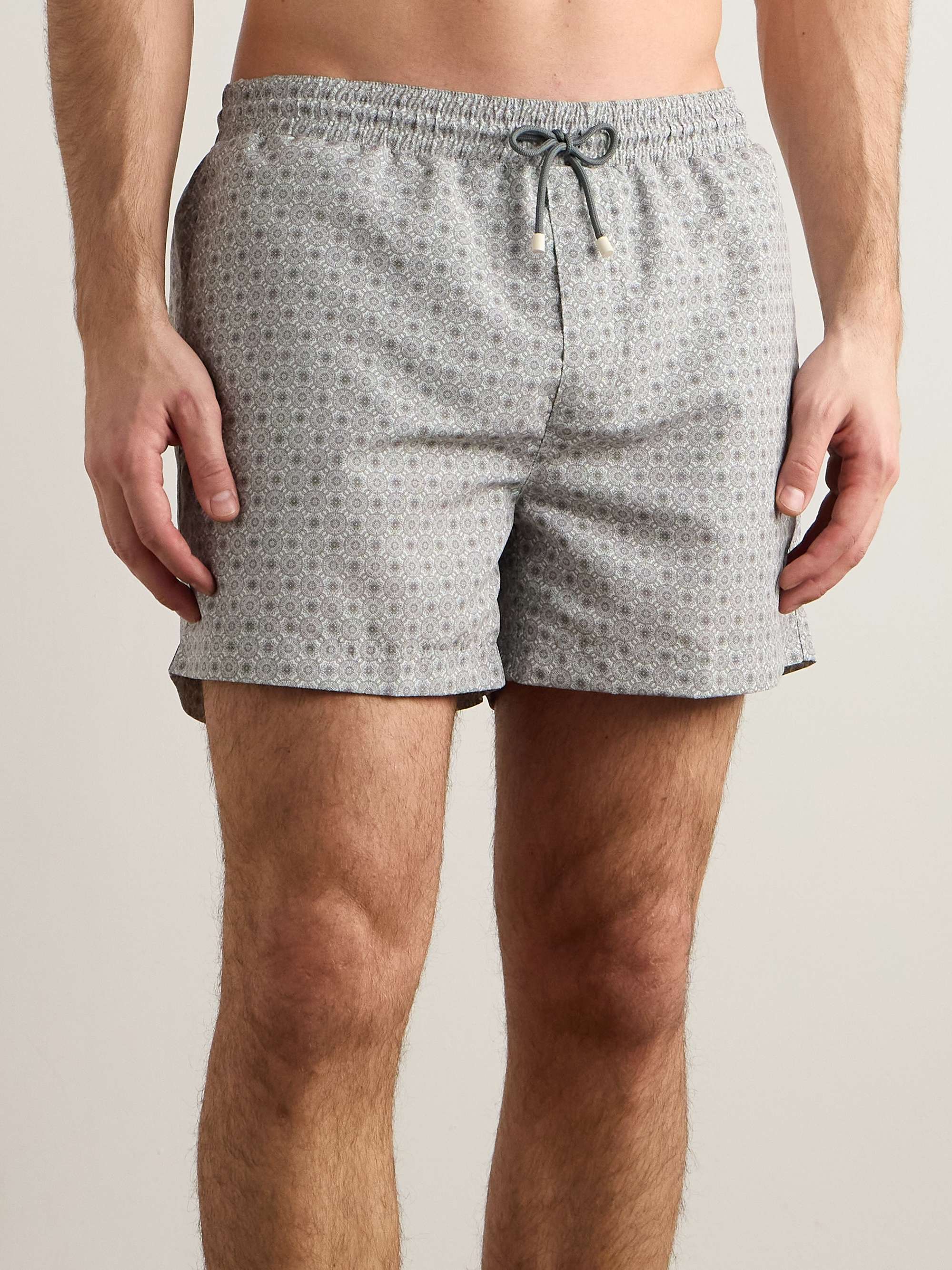 Straight-Leg Short-Length Logo-Embroidered Printed Swim Shorts view