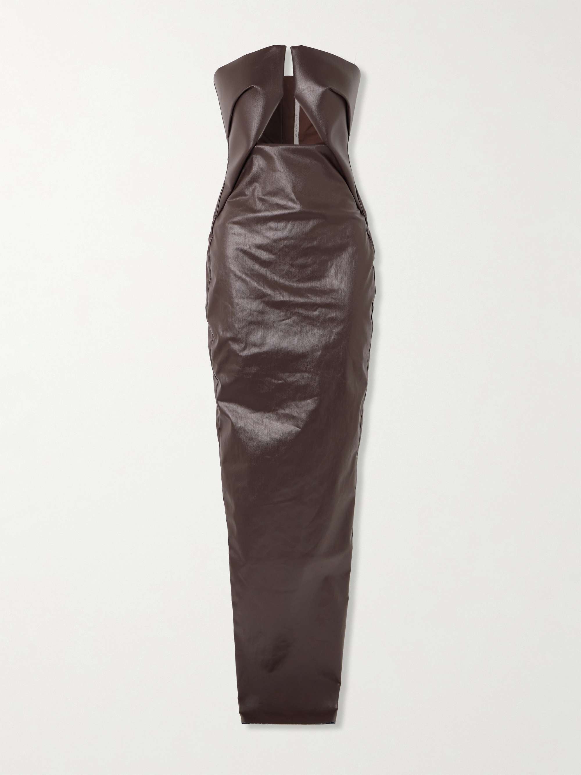 Strapless cutout coated-denim gown view