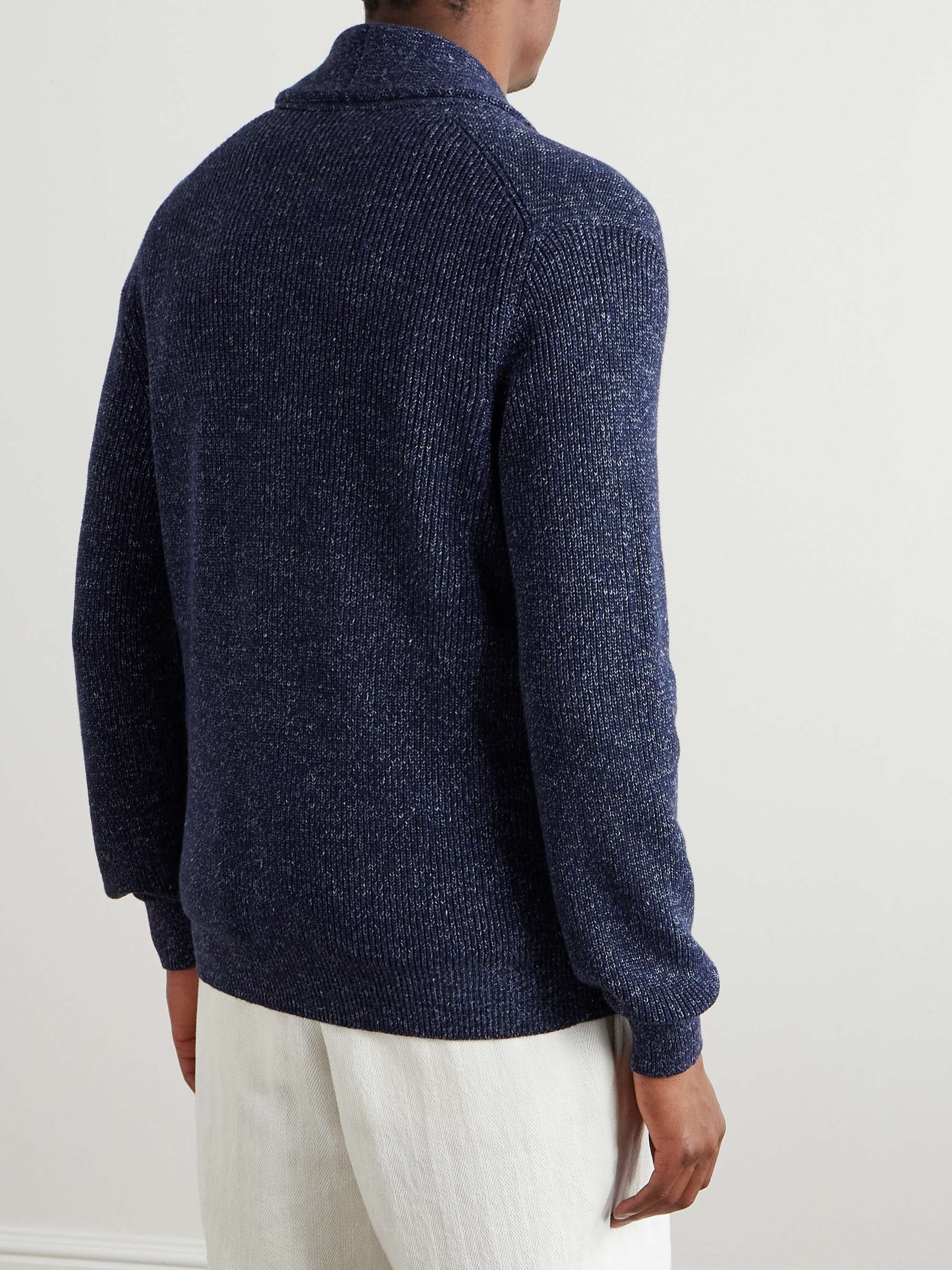 Shawl-Collar Cotton and Linen-Blend Cardigan view