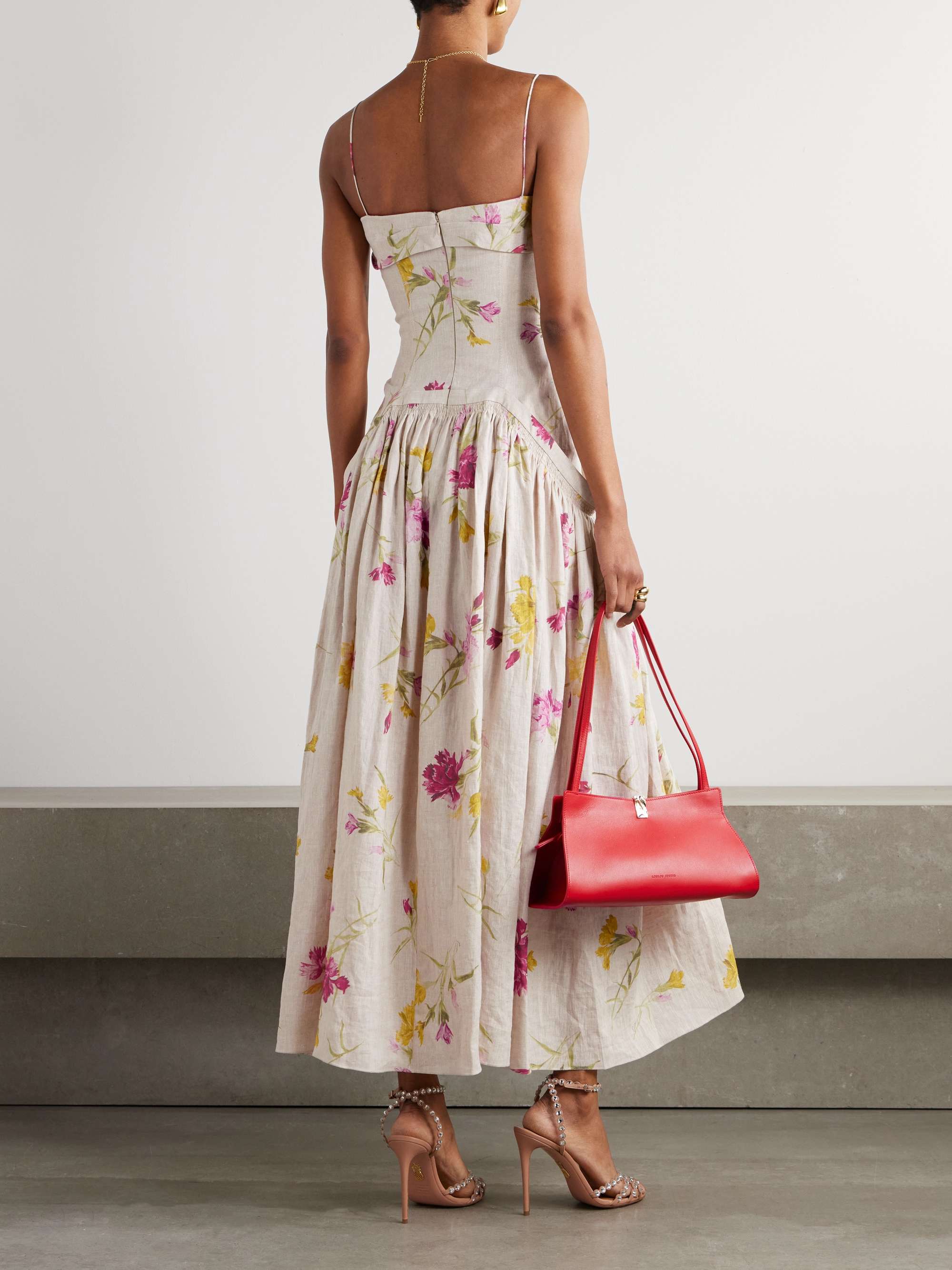 Floral-print linen midi dress view