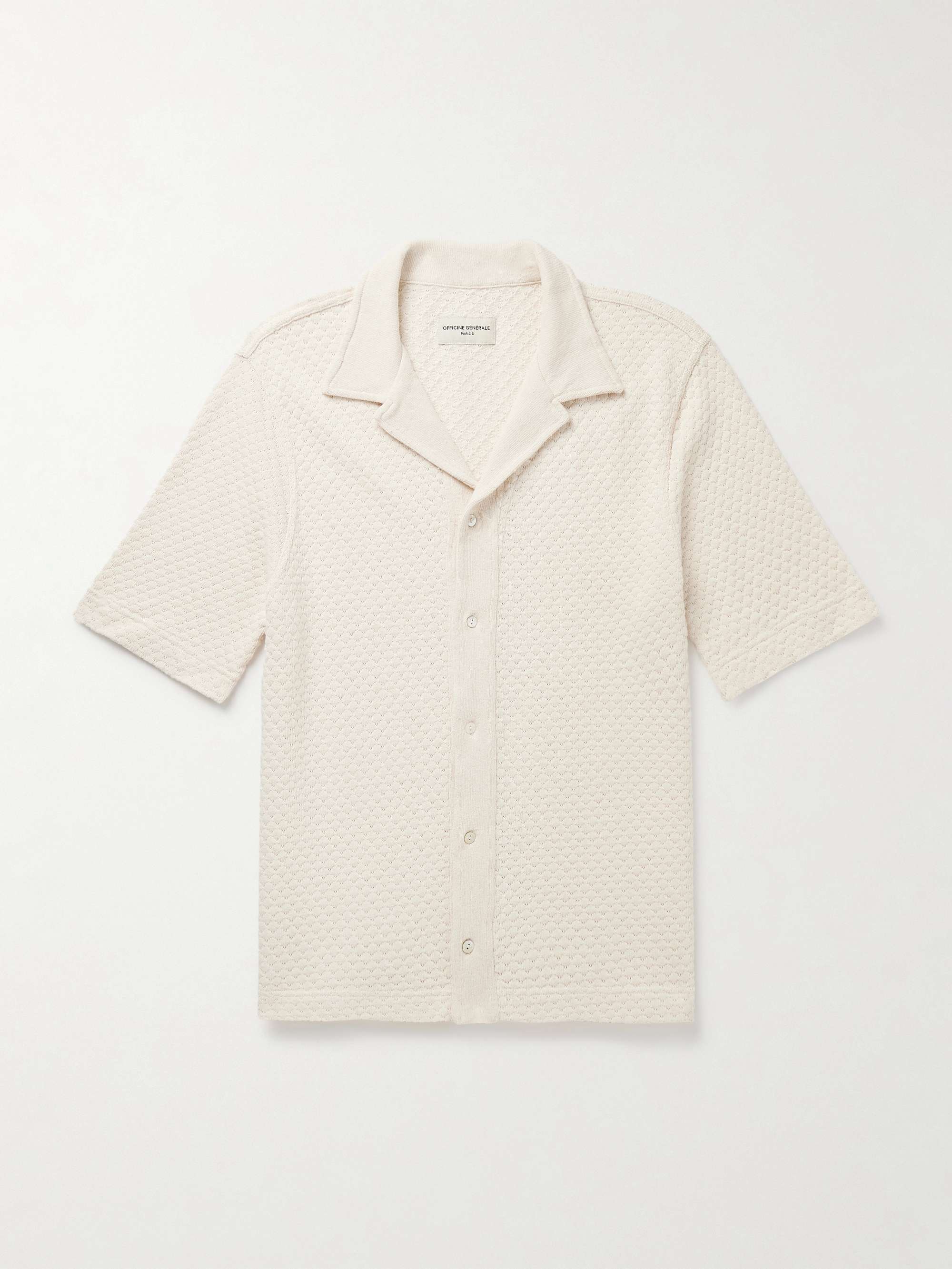 Kai Camp-Collar Pointelle-Knit Cotton Shirt view