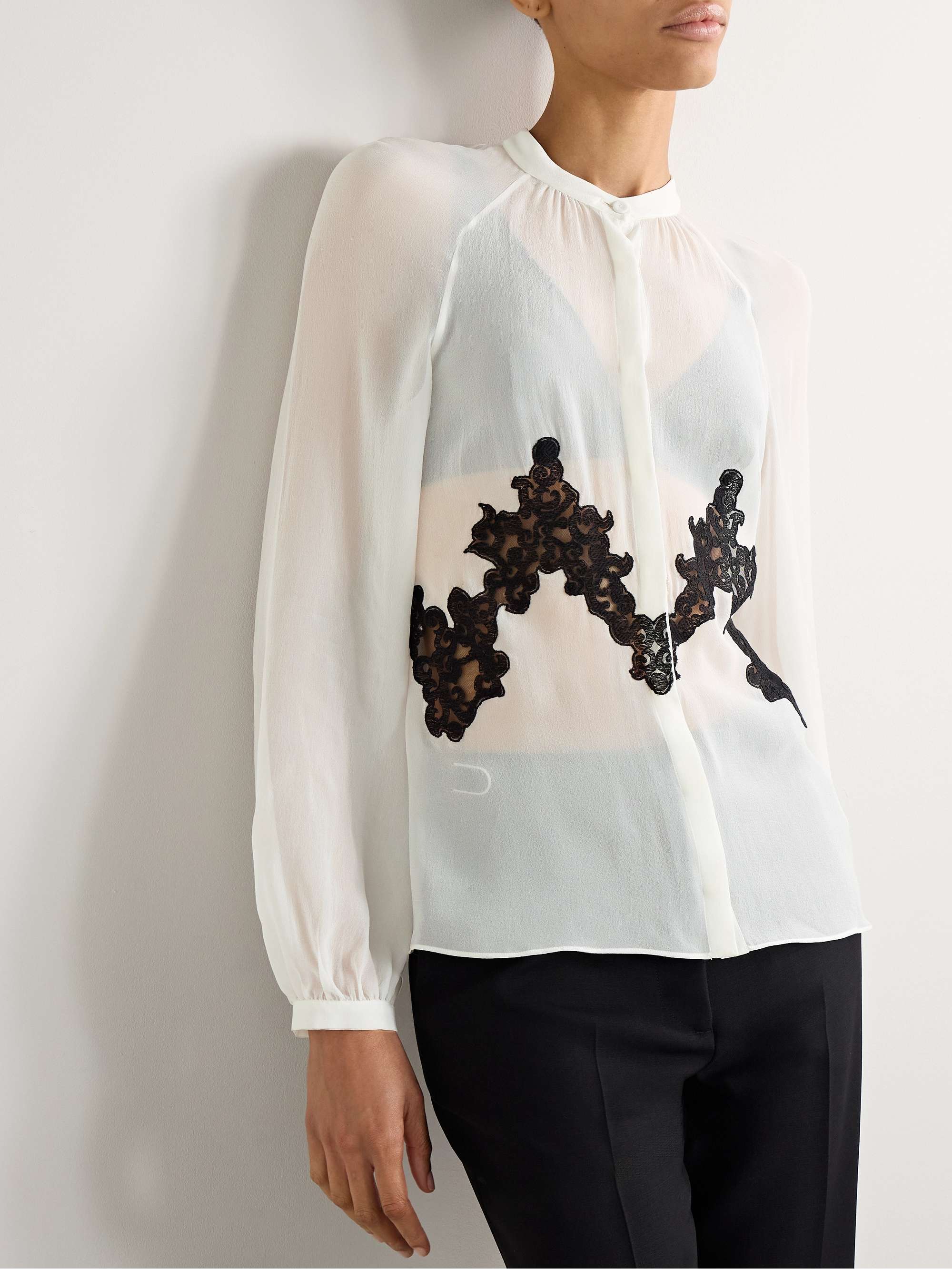 Yately lace-trimmed silk-chiffon blouse view