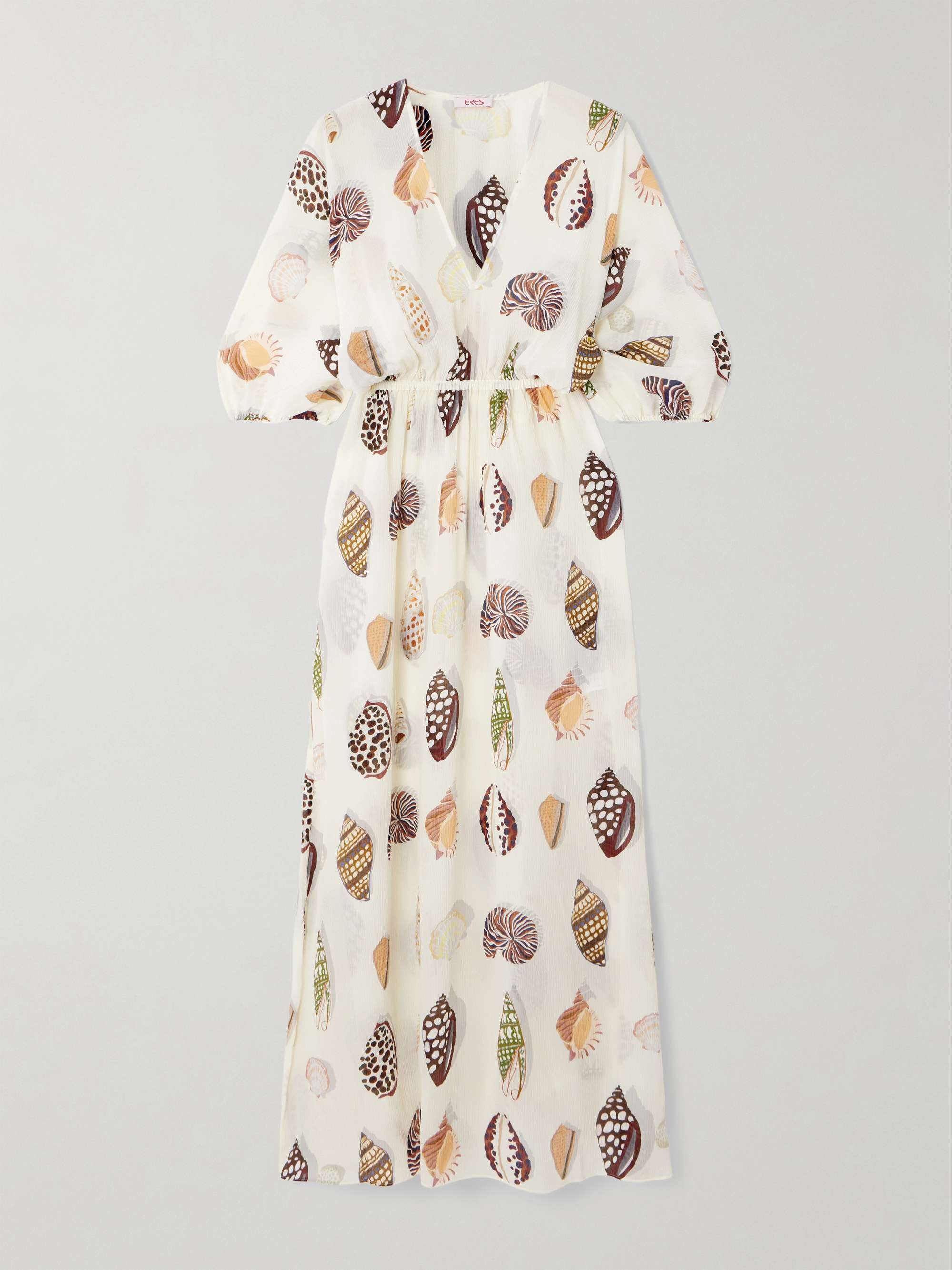 Grain de Café gathered printed silk-crepon maxi dress view