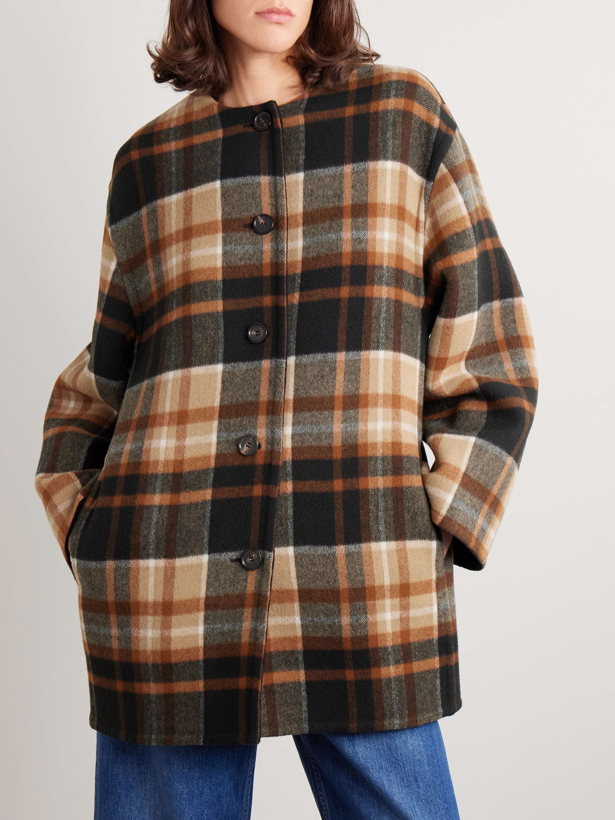 Checked wool and silk-blend coat view