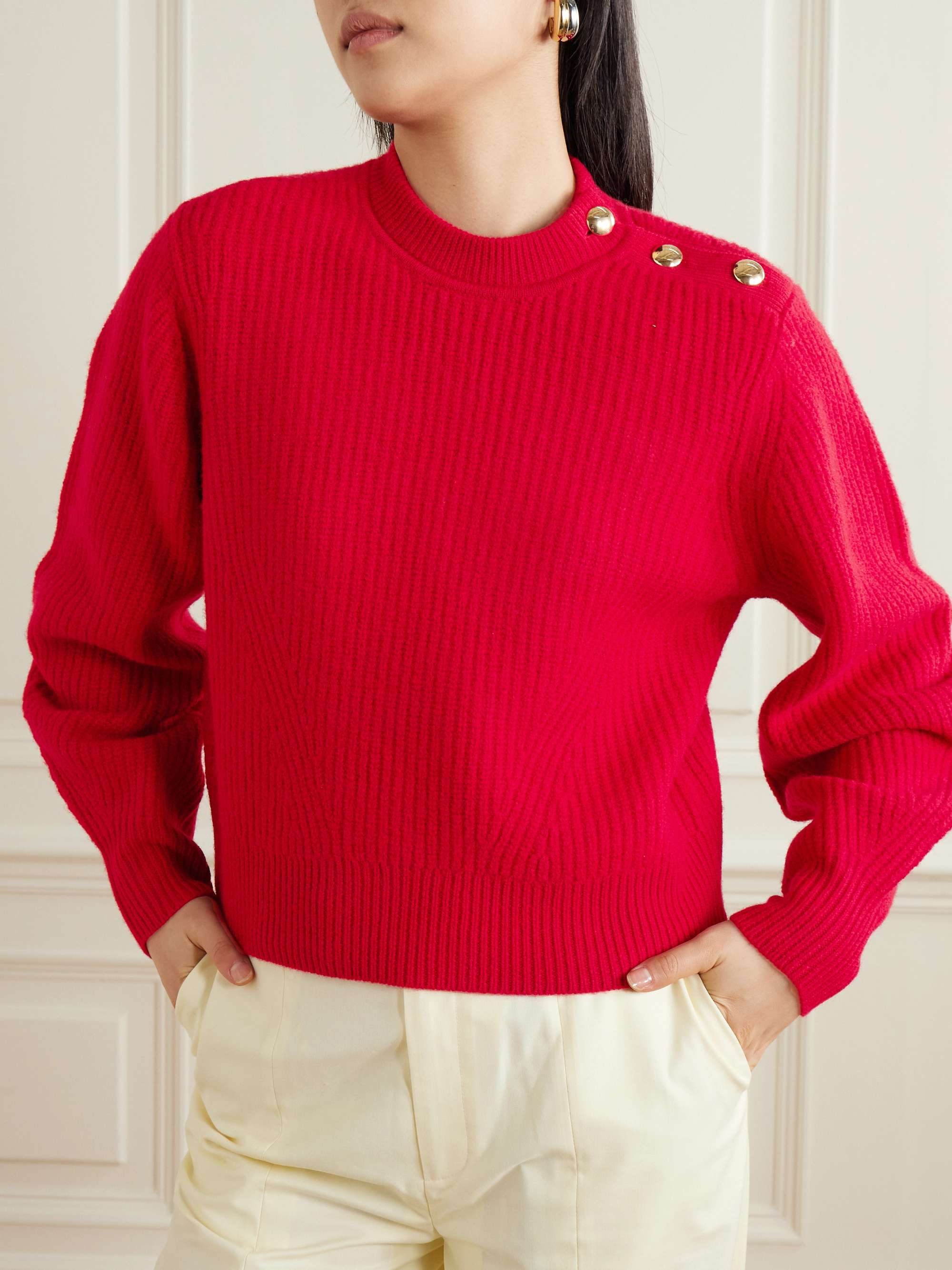 Nolly embellished ribbed-knit merino wool sweater view