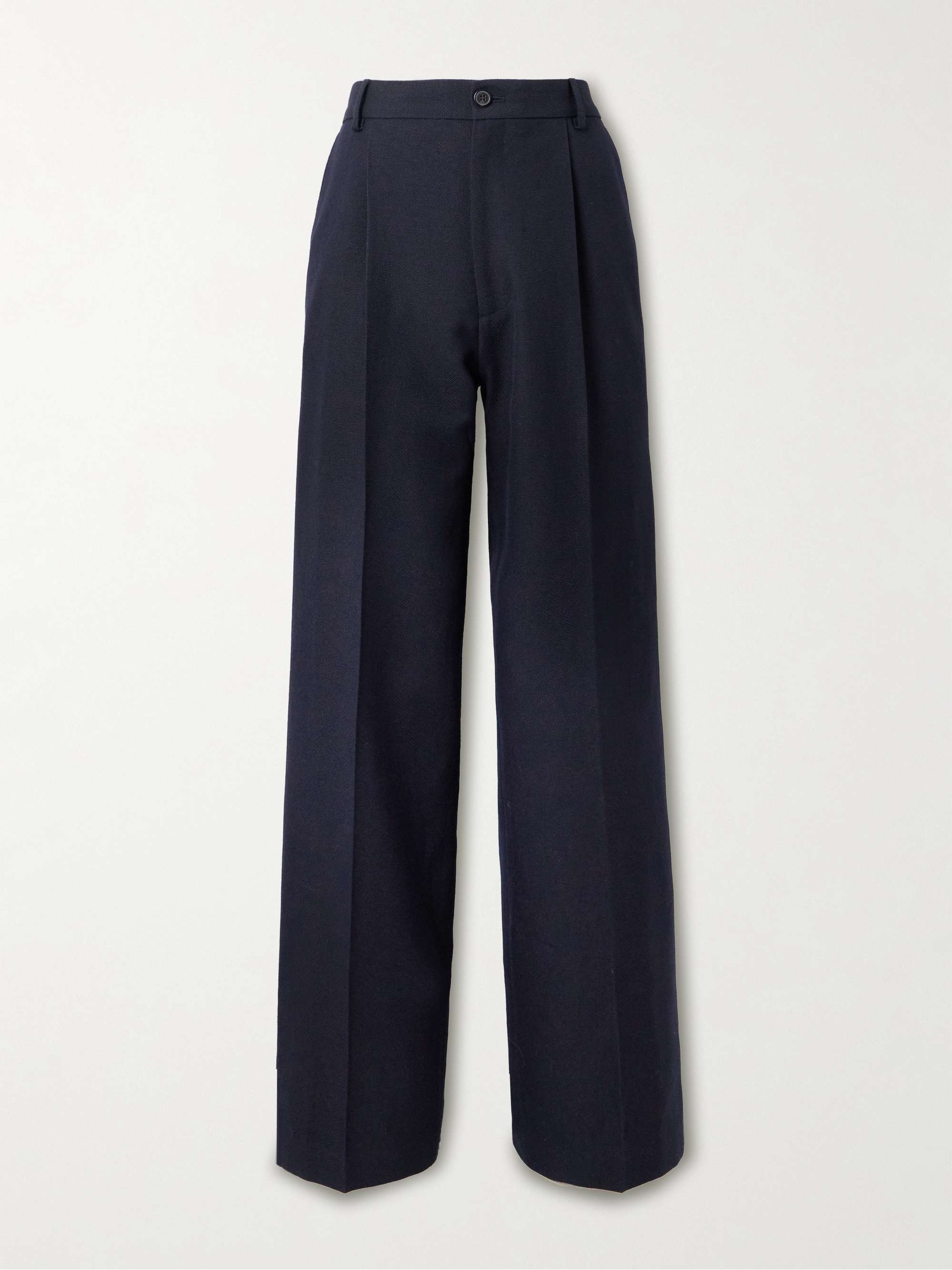 Wide-Leg Pleated Wool and Linen-Blend Trousers view