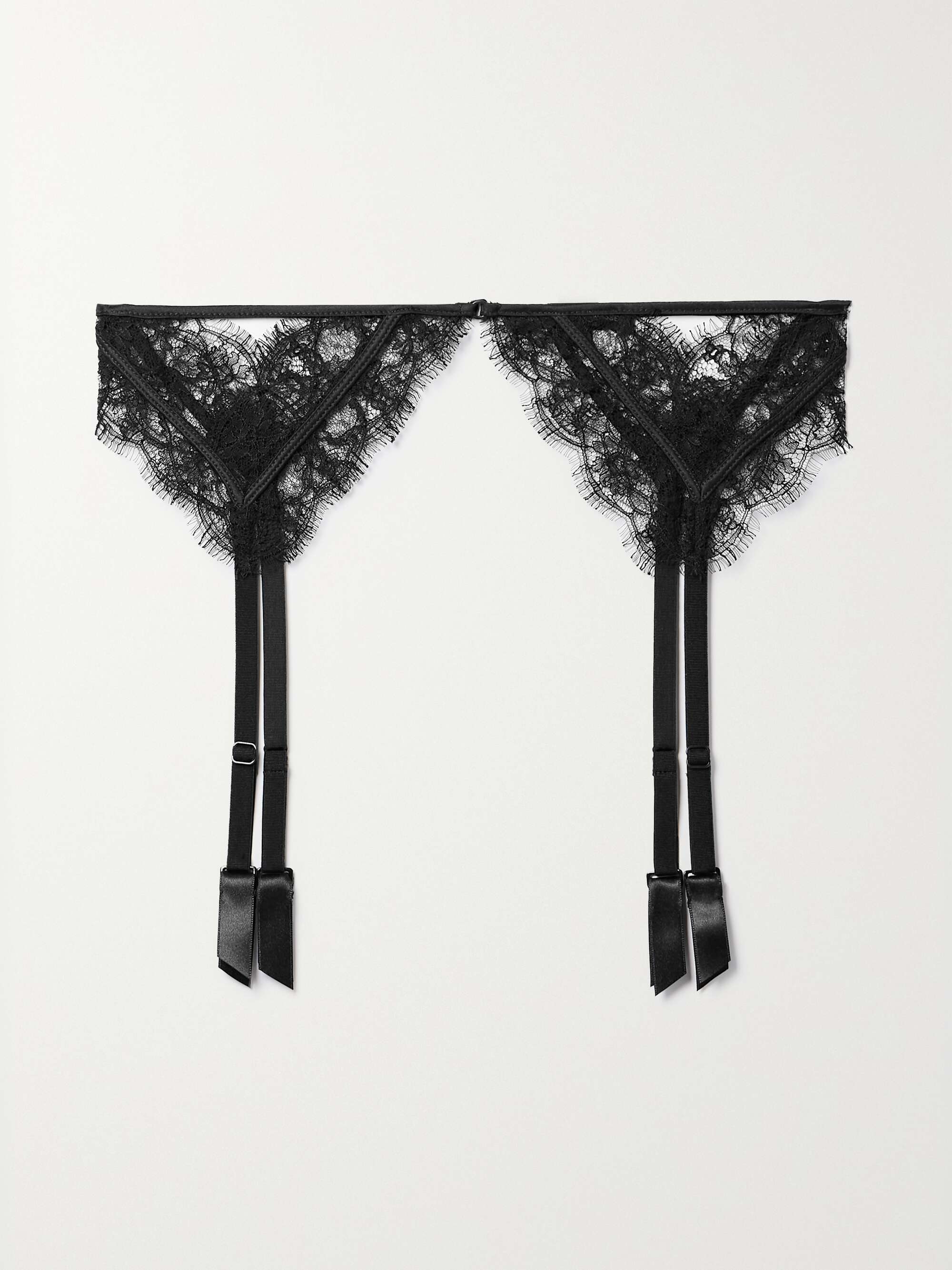 Satin-trimmed silk-blend Leavers lace suspender belt view