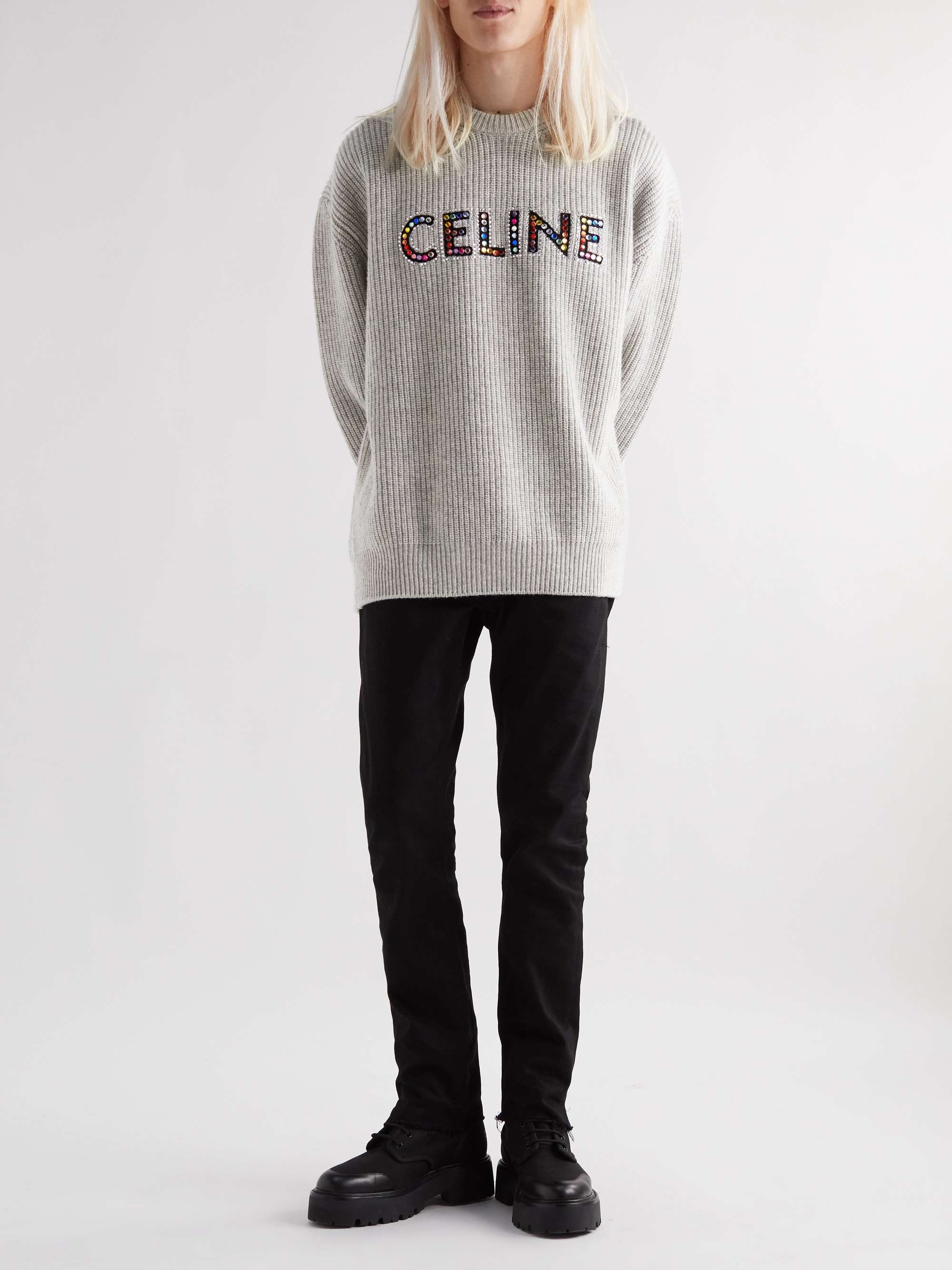 Crystal-Embellished Logo-Appliquéd Wool Sweater view