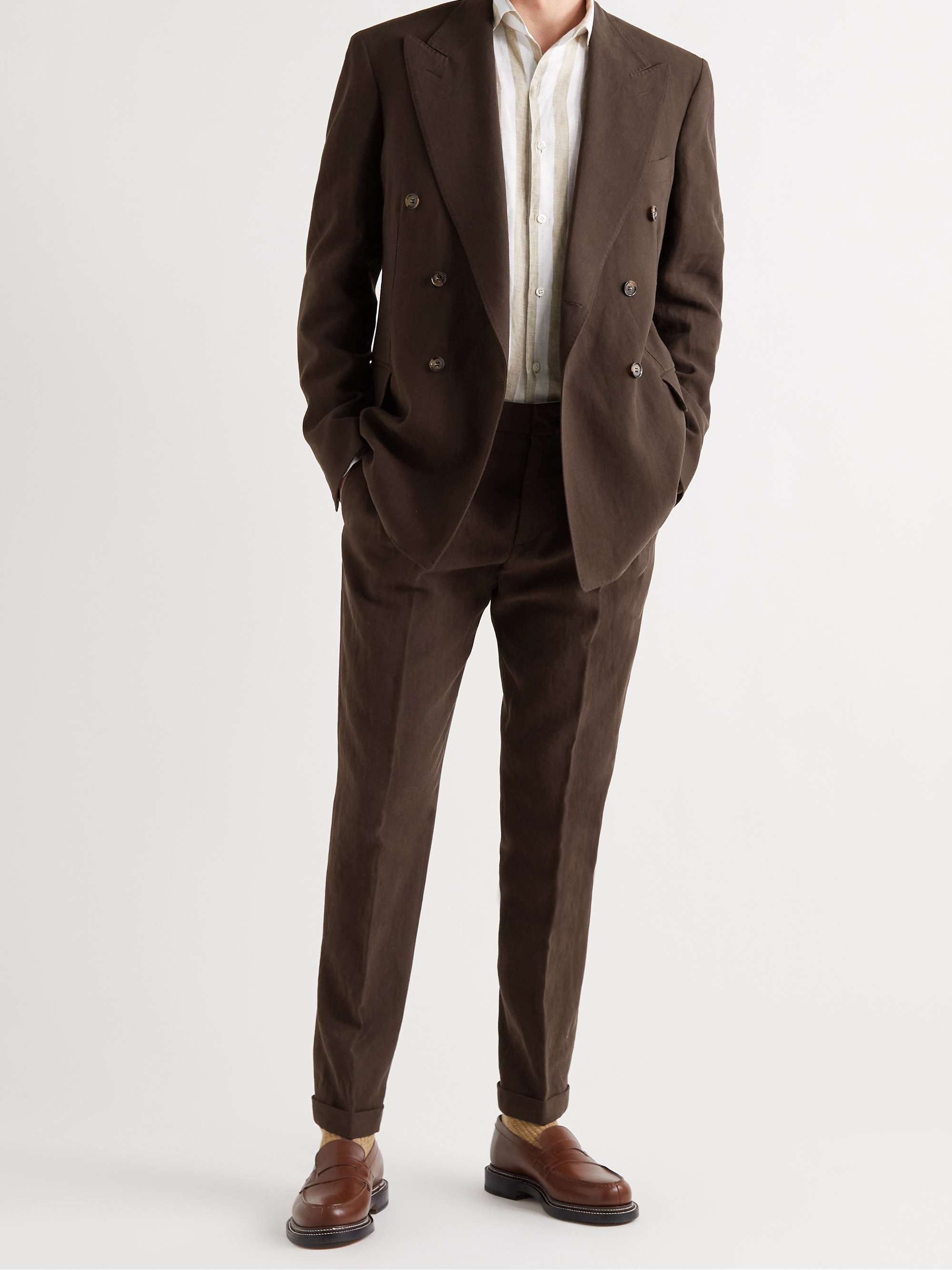 Slim-Fit Tapered Pleated Linen Suit Trousers view
