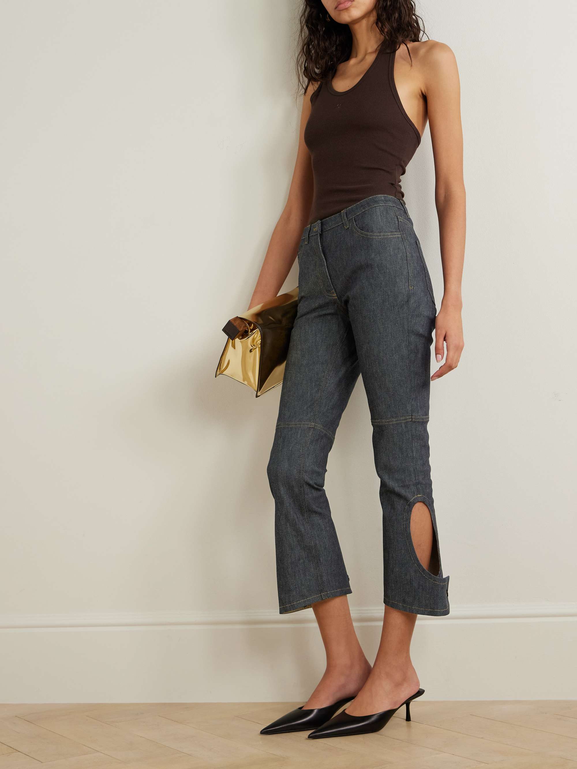 Reversed cropped cutout high-rise flared jeans view
