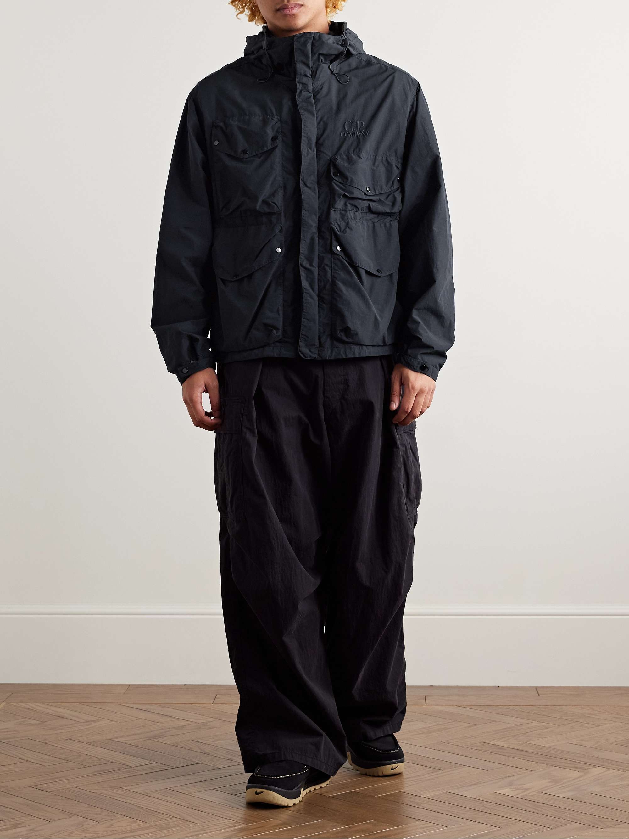 Goggle-Appliquéd Garment-Dyed Flatt Nylon Hooded Jacket view