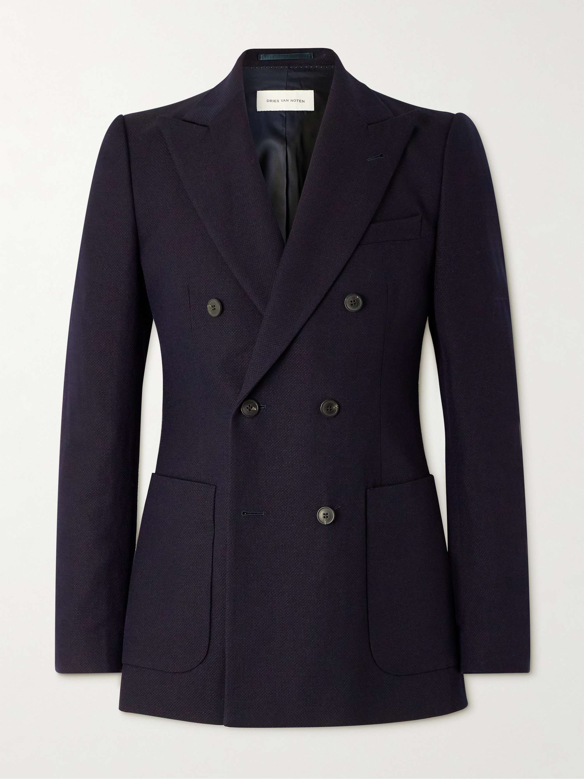 Slim-Fit Double-Breasted Wool and Linen-Blend Blazer view