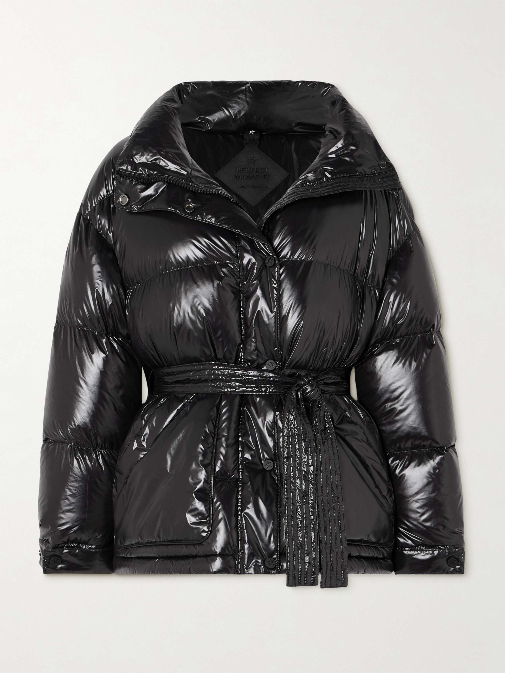 Maya hooded belted quilted glossed-shell down ski jacket view
