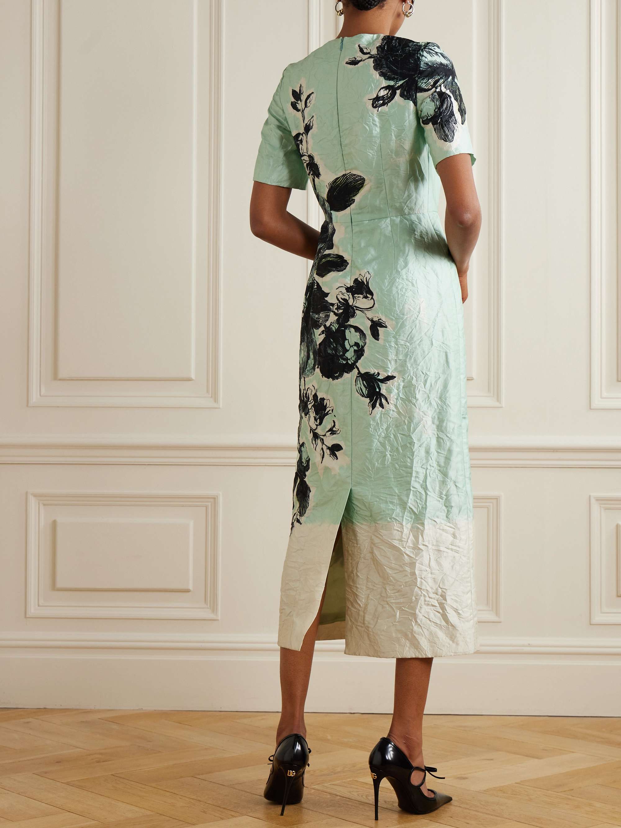 Violetta floral-print crinkled-satin midi dress view