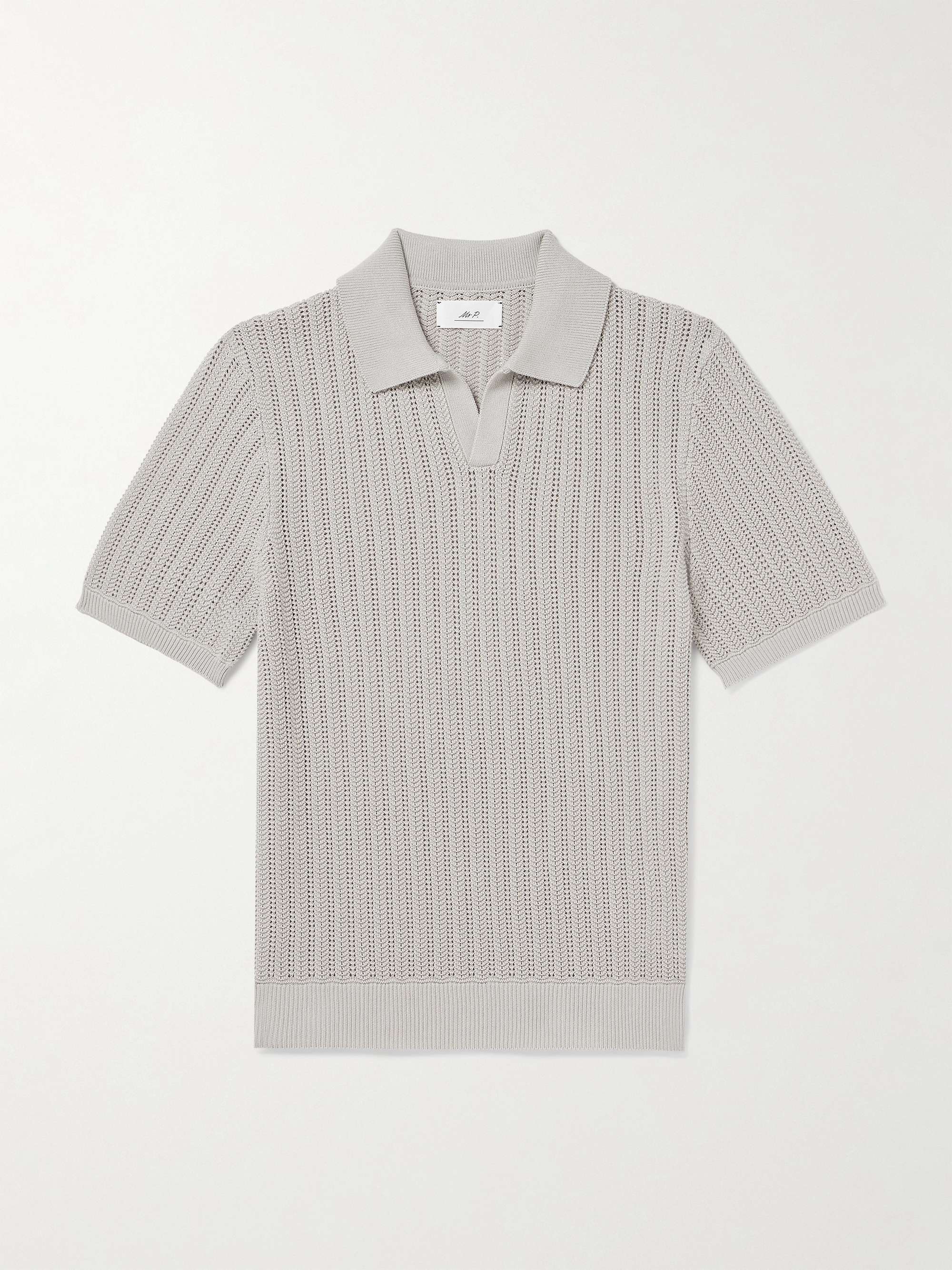 Open-Knit Ribbed Cotton Polo Shirt view