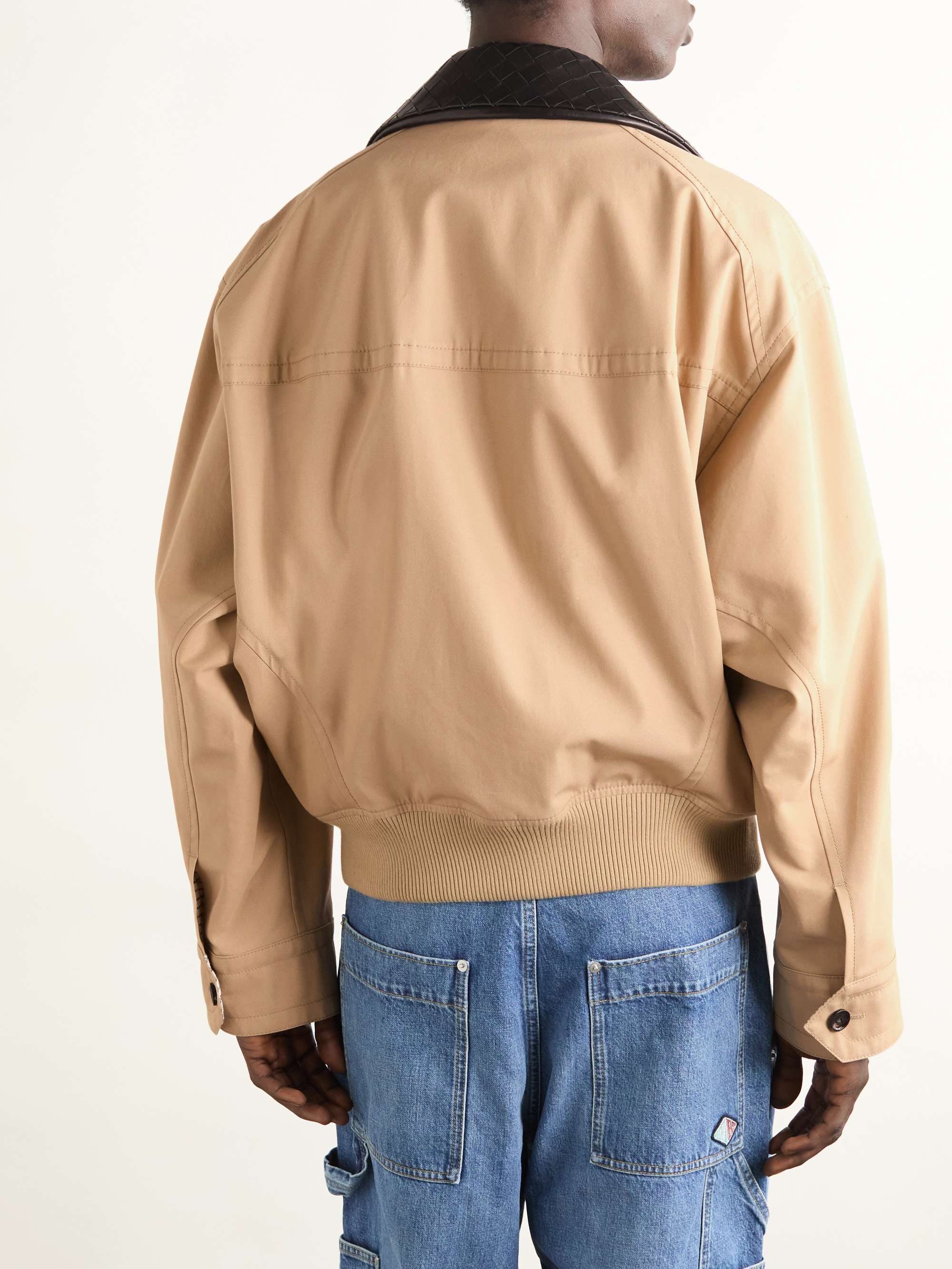Intrecciato Leather-Trimmed Cotton-Twill Blouson view