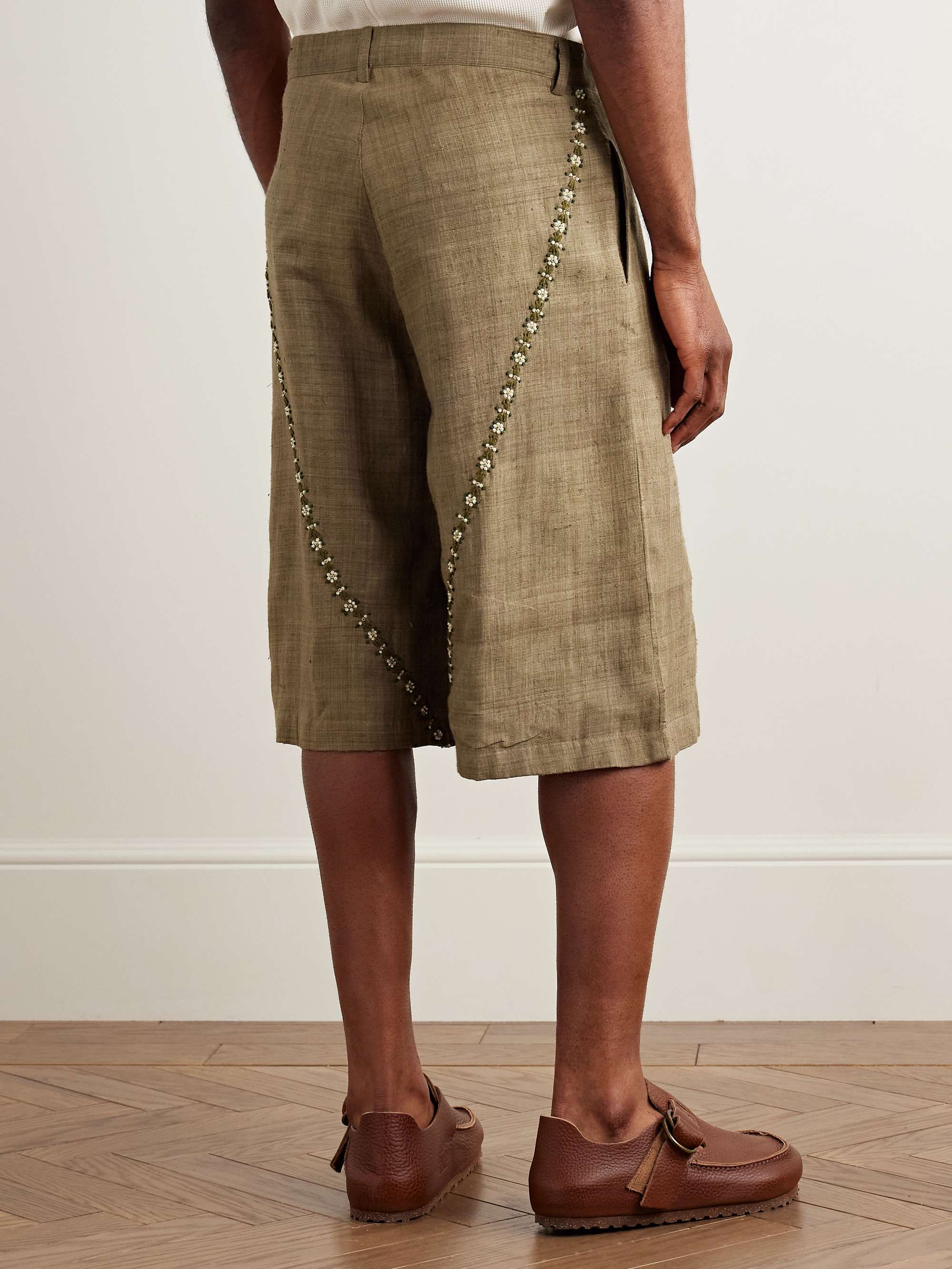 Straight-Leg Embellished Slub Silk-Voile Shorts view