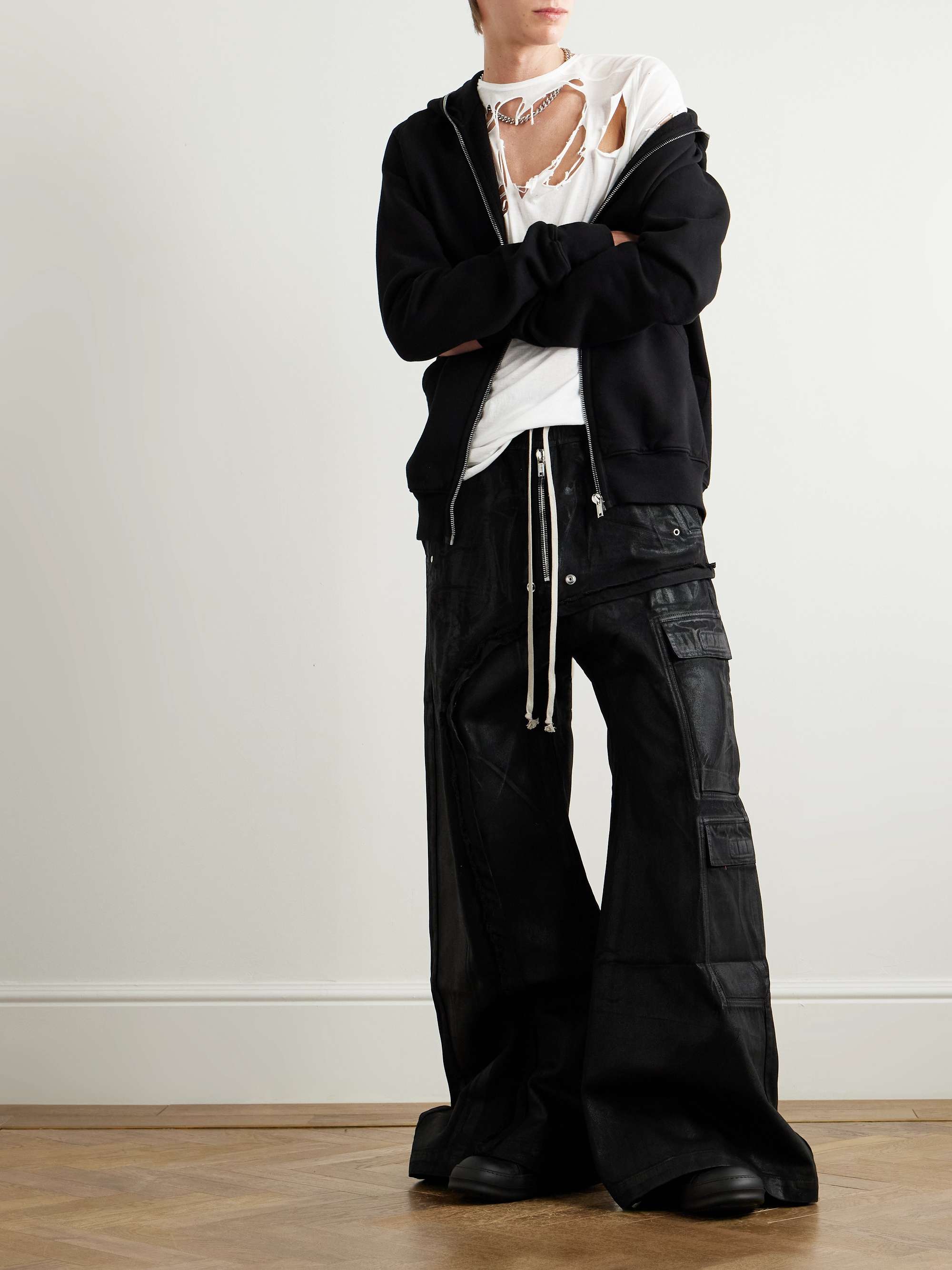 Jumbo Belas Wide-Leg Foil Denim Drawstring Cargo Trousers view