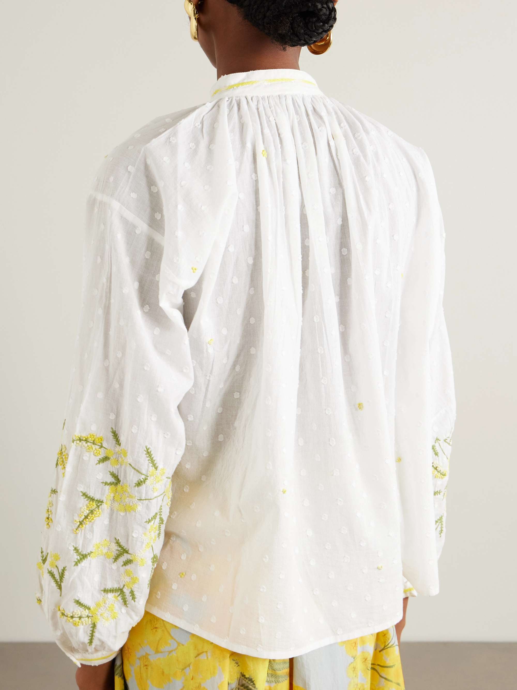 Tasseled embroidered point d'esprit cotton blouse view