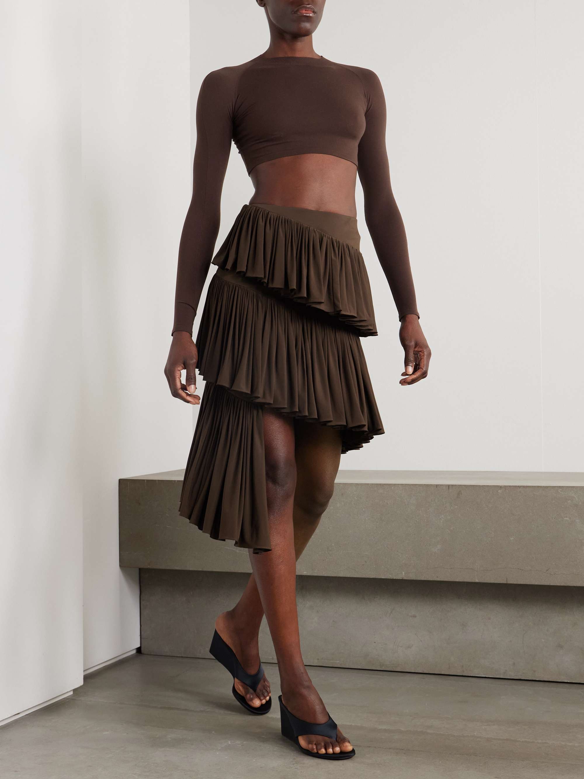 Tiered asymmetric jersey mini skirt view
