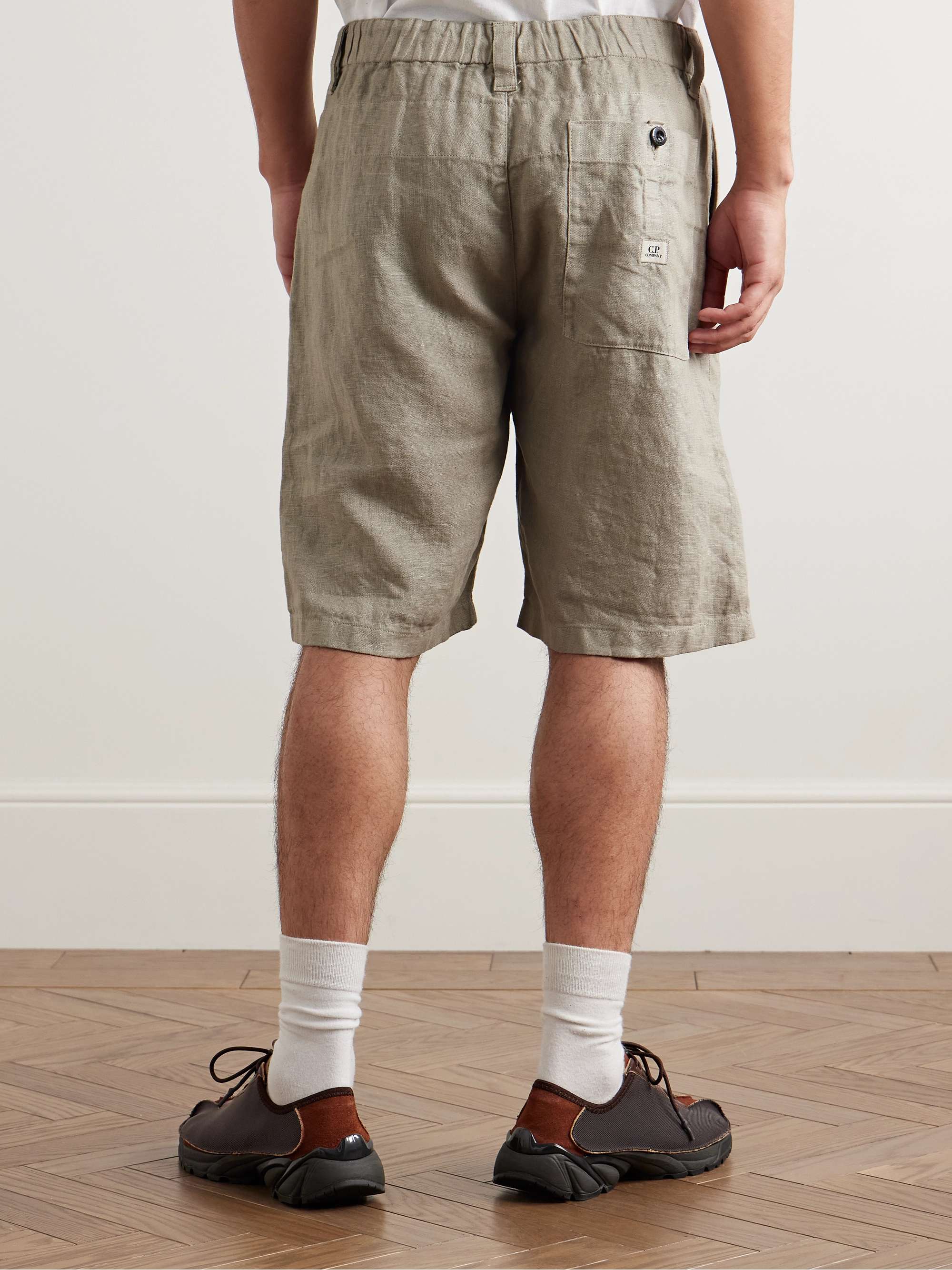 Straight-Leg Pleated Linen Cargo Shorts view