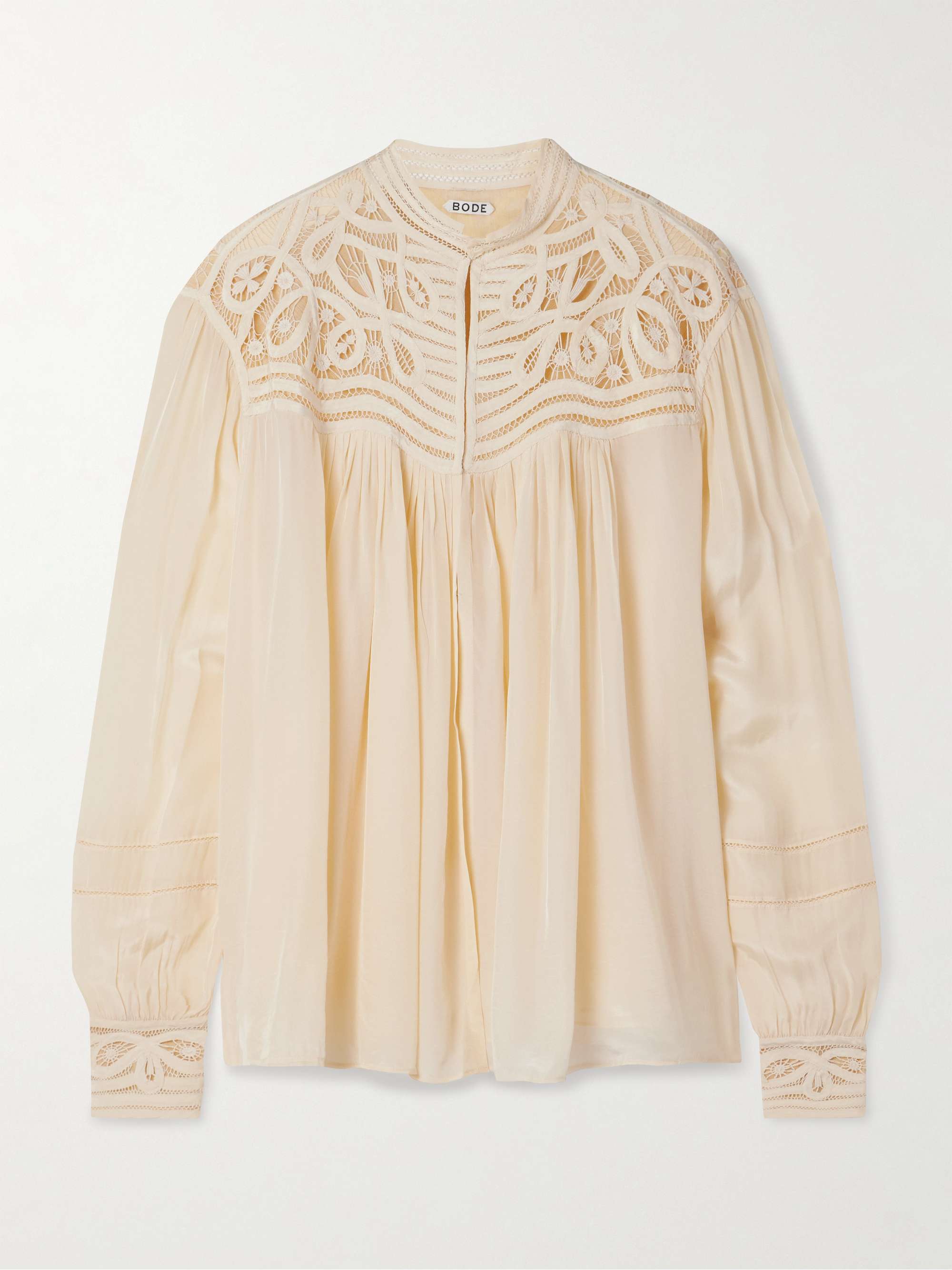Tippet pleated satin and guipure lace blouse view