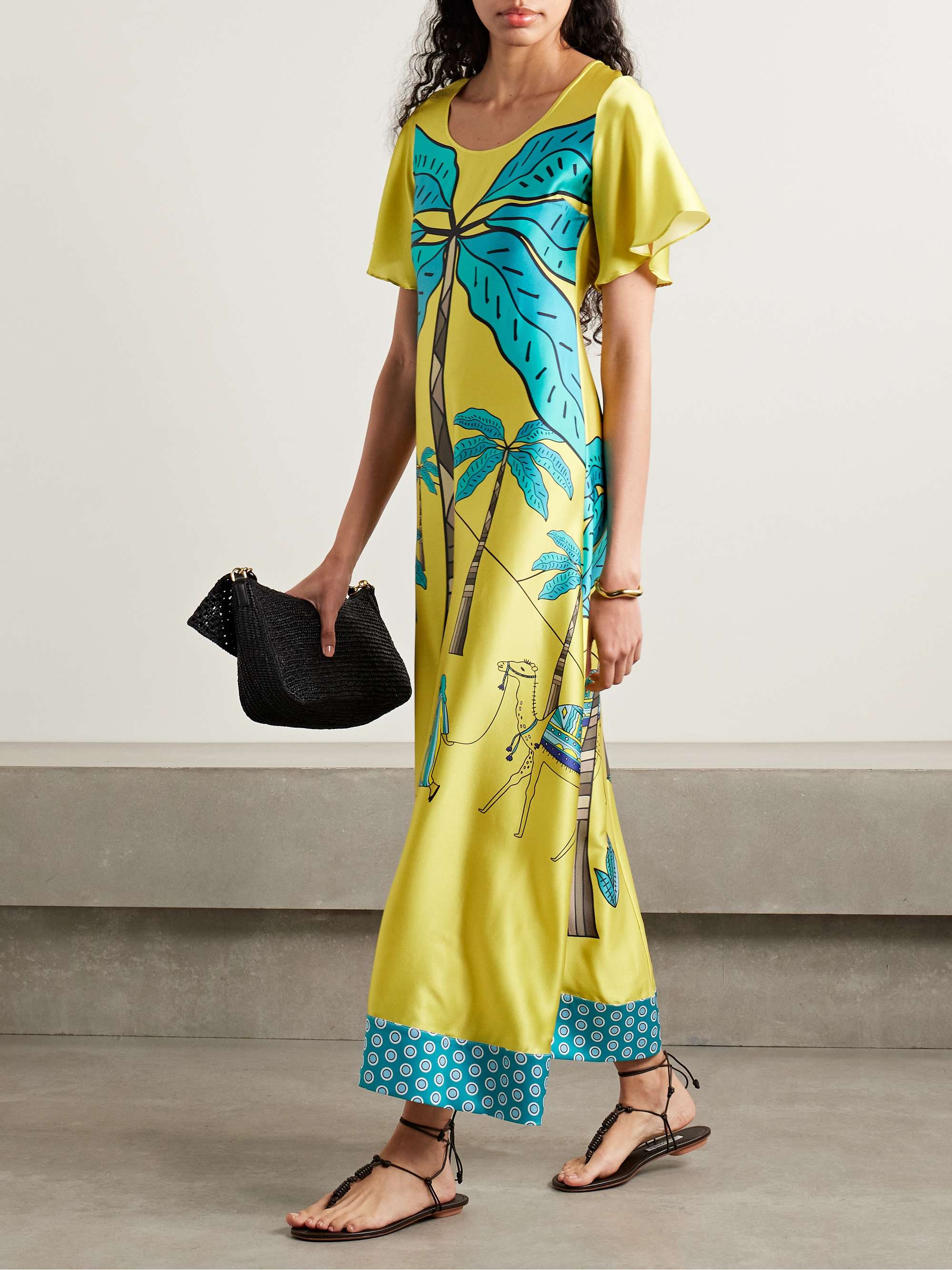 Brigitte open-back printed silk-satin maxi dress view