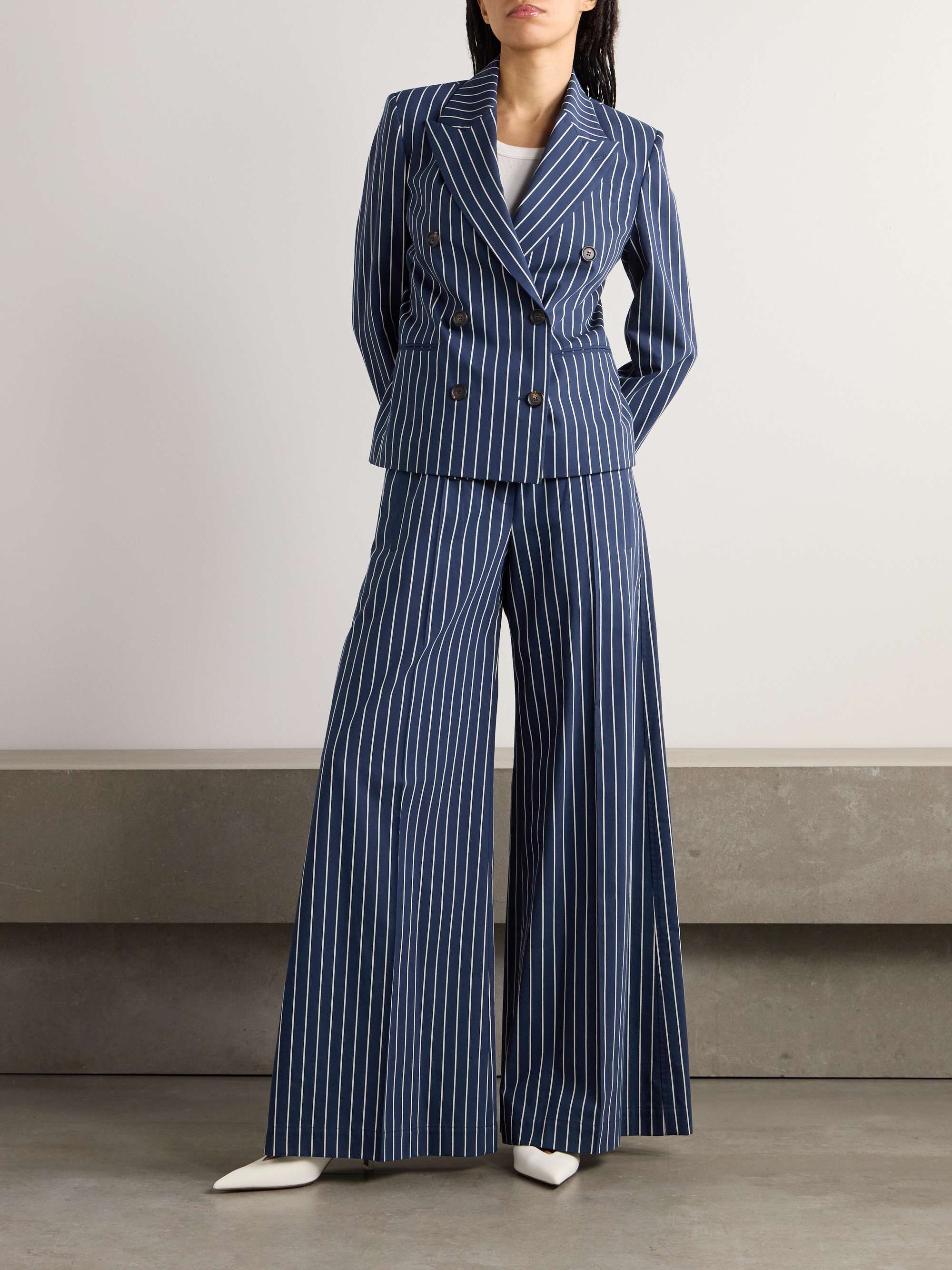 Striped cotton and silk-blend twill wide-leg pants view