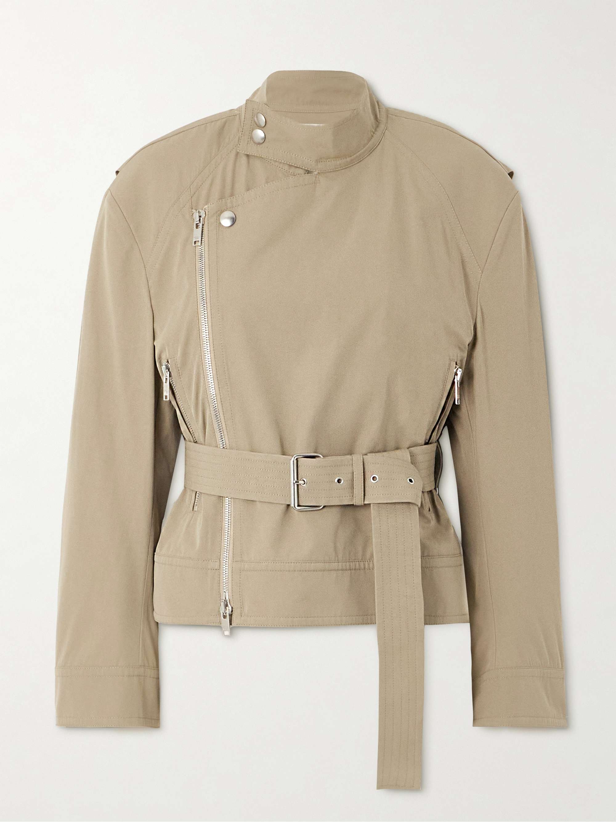Belted asymmetric cotton-blend jacket view