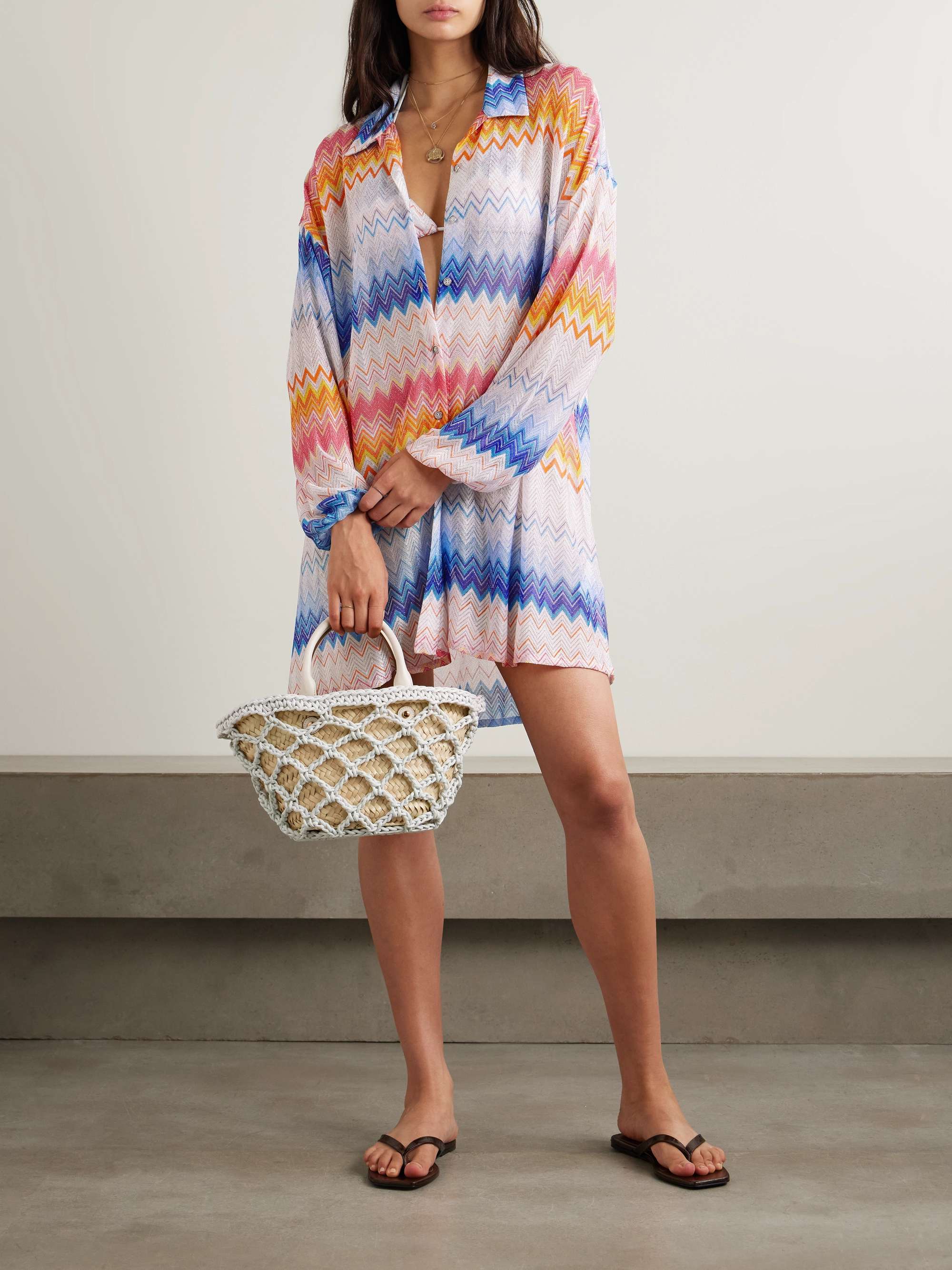 Mare oversized striped metallic crochet-knit shirt view