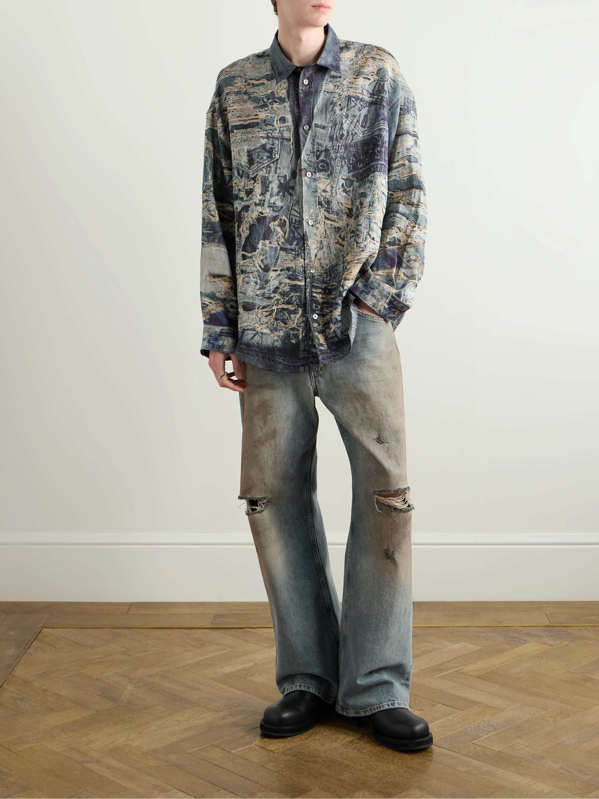 Logo-Appliquéd Printed Linen Shirt view