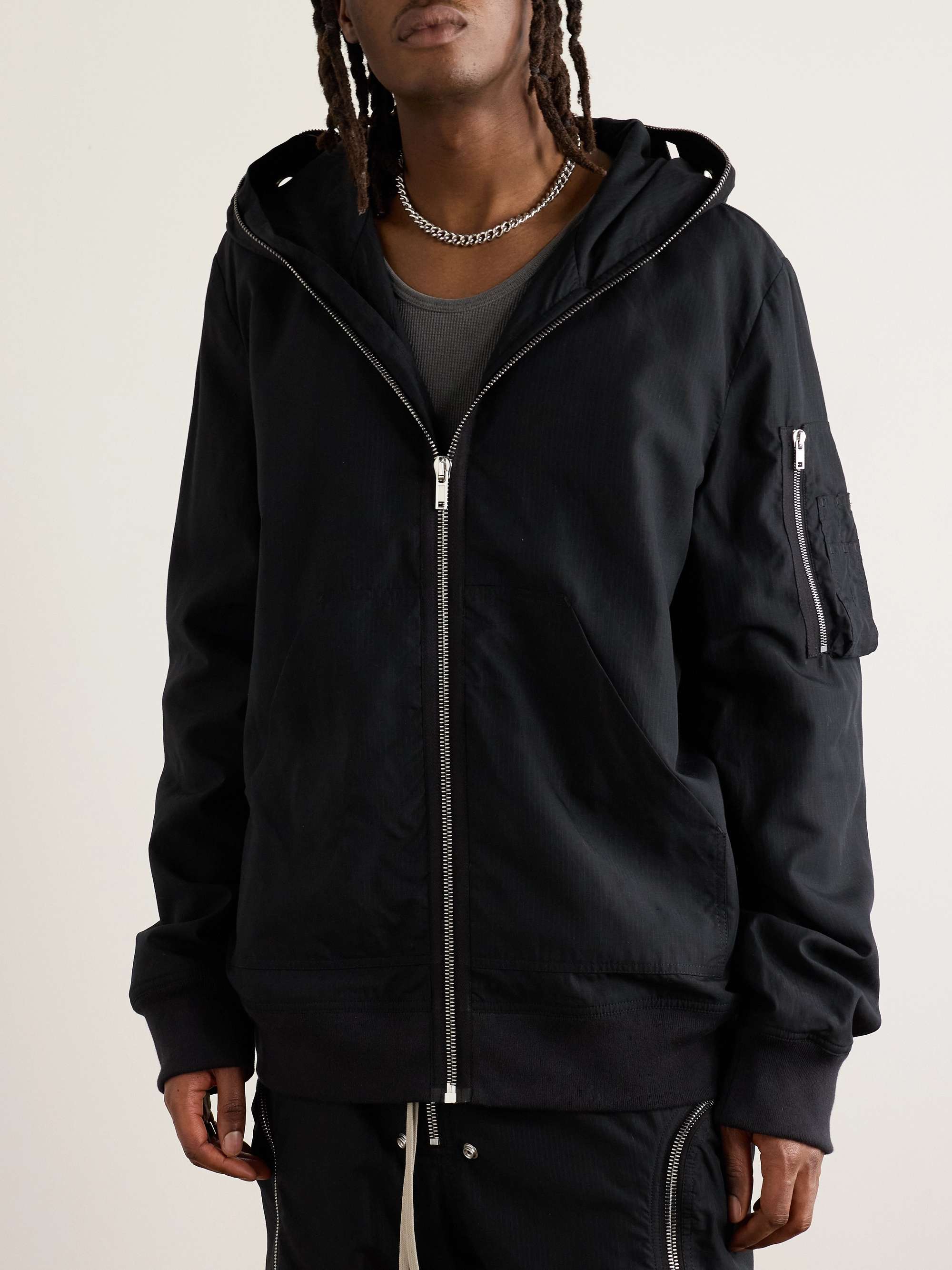 Padded Webbing-Trimmed TENCEL™ Lyocell-Ripstop Hooded Bomber Jacket view