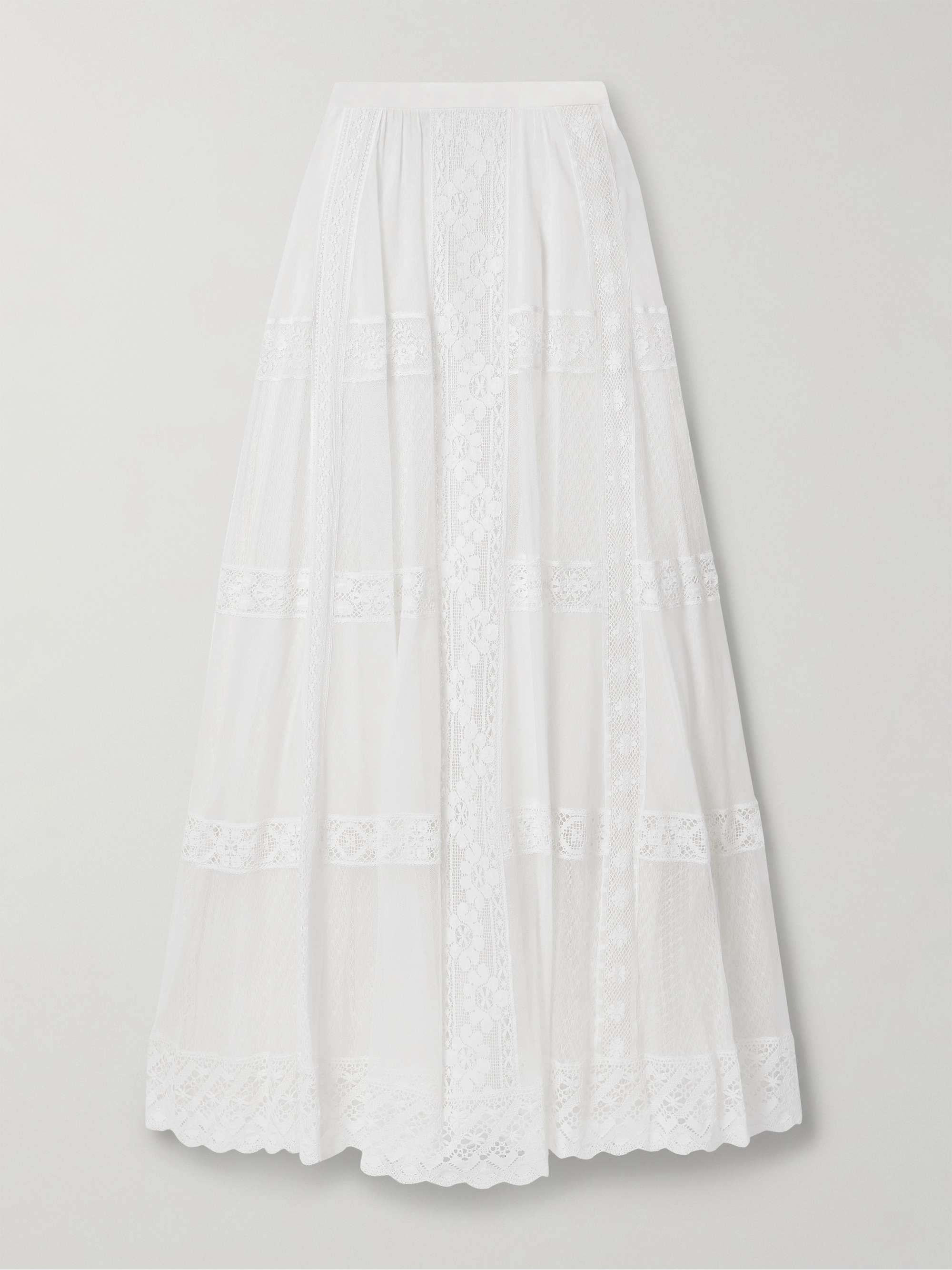 Malti lace-trimmed cotton and mulberry silk-blend voile and tulle maxi skirt view