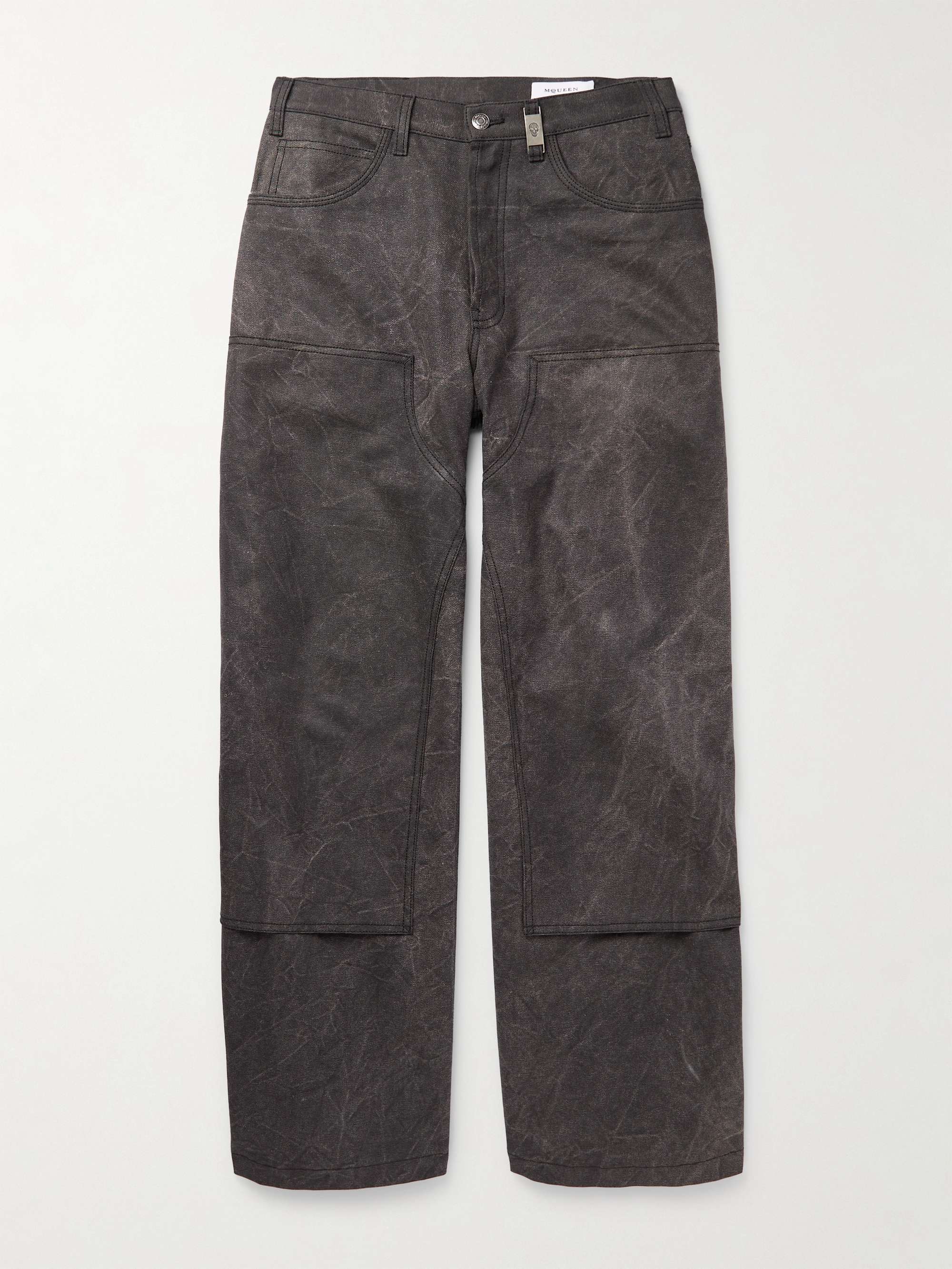 Wide-Leg Embellished Cotton-Canvas Trousers view