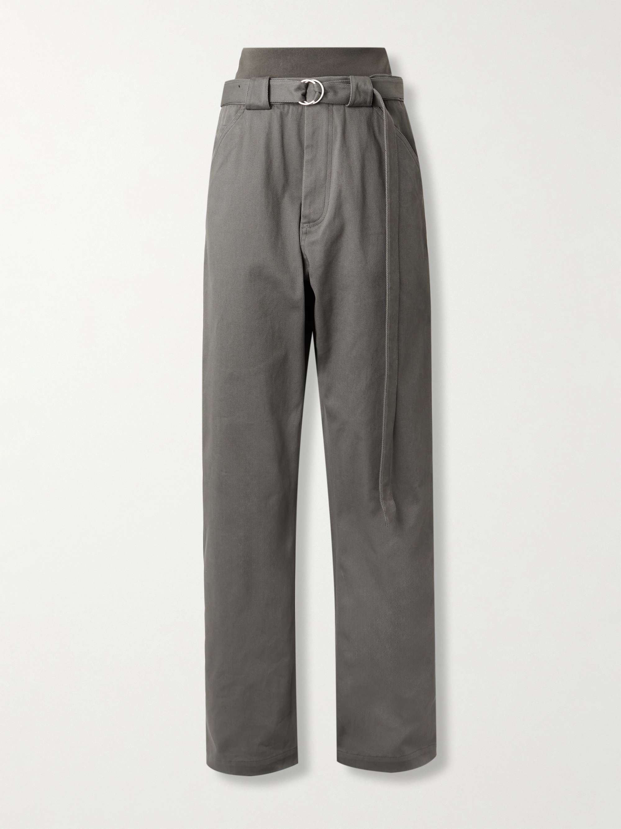 Belted jersey-paneled cotton-blend twill pants view