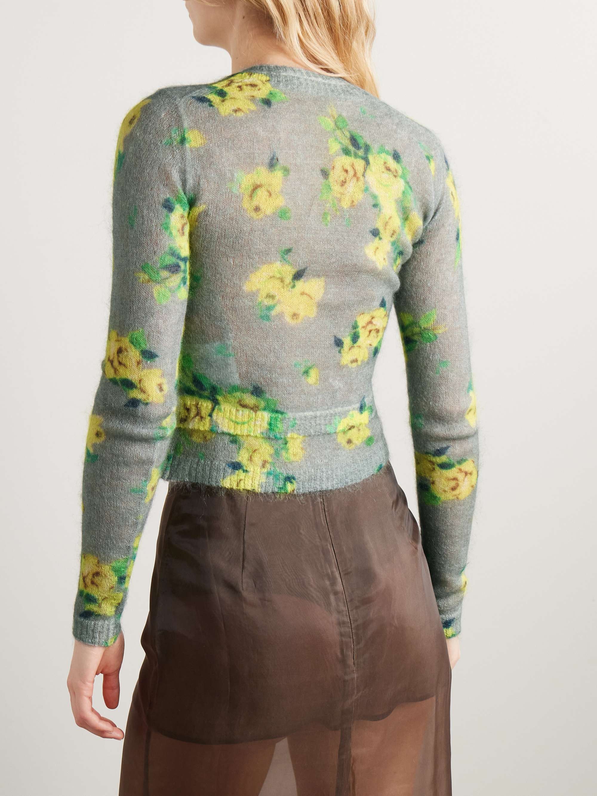 Layered floral-print mohair-blend sweater view