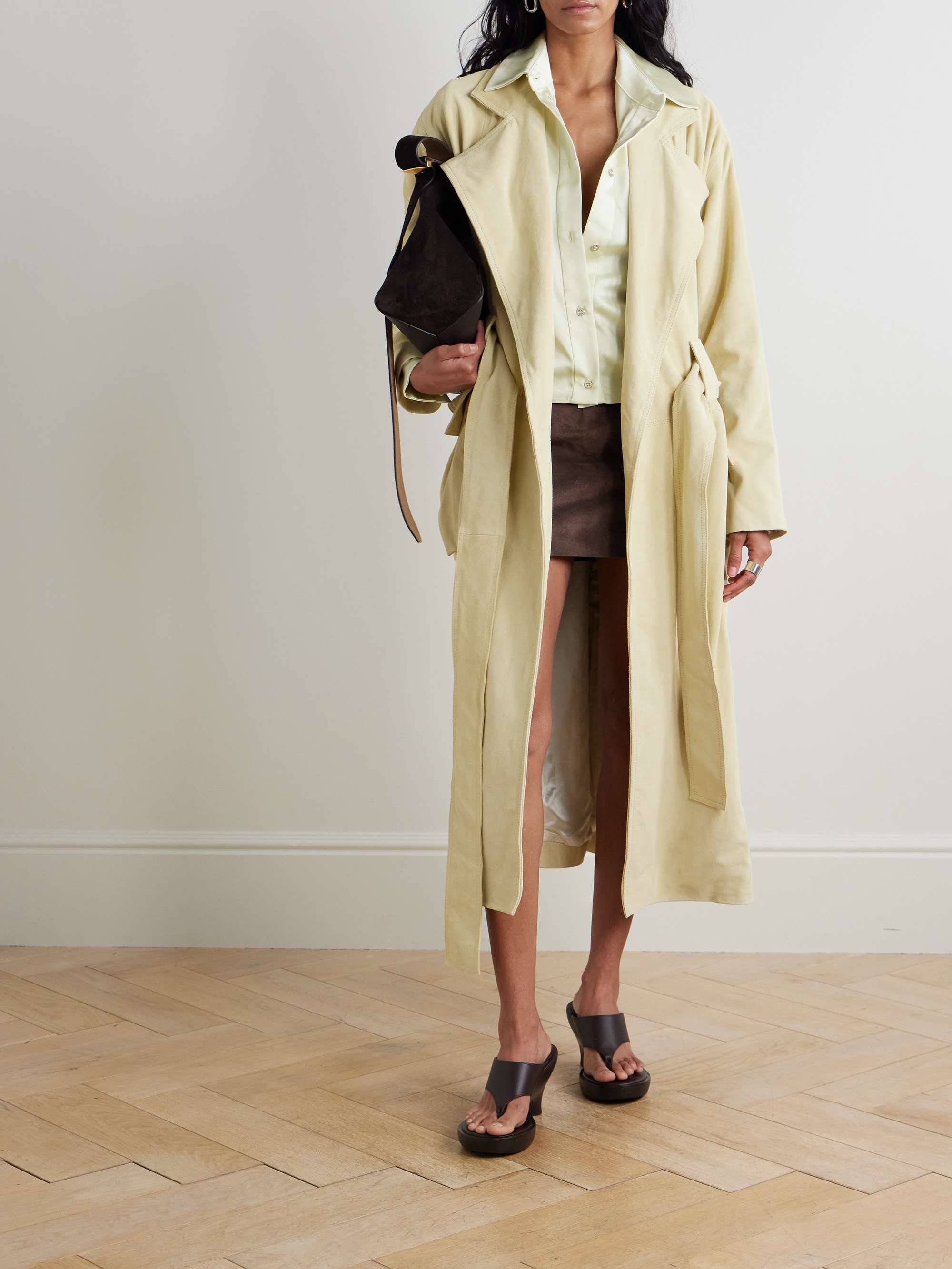Cinzia belted suede trench coat view