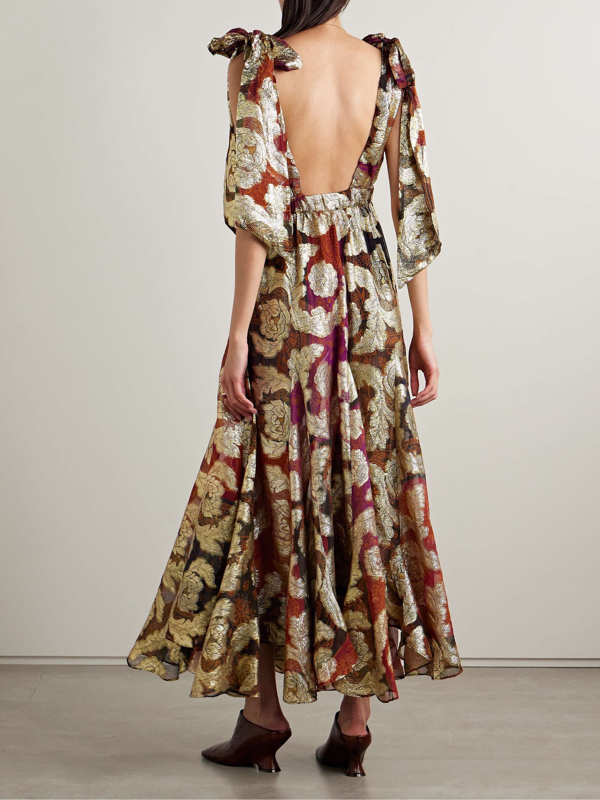 Printed metallic fil coupé chiffon maxi dress view
