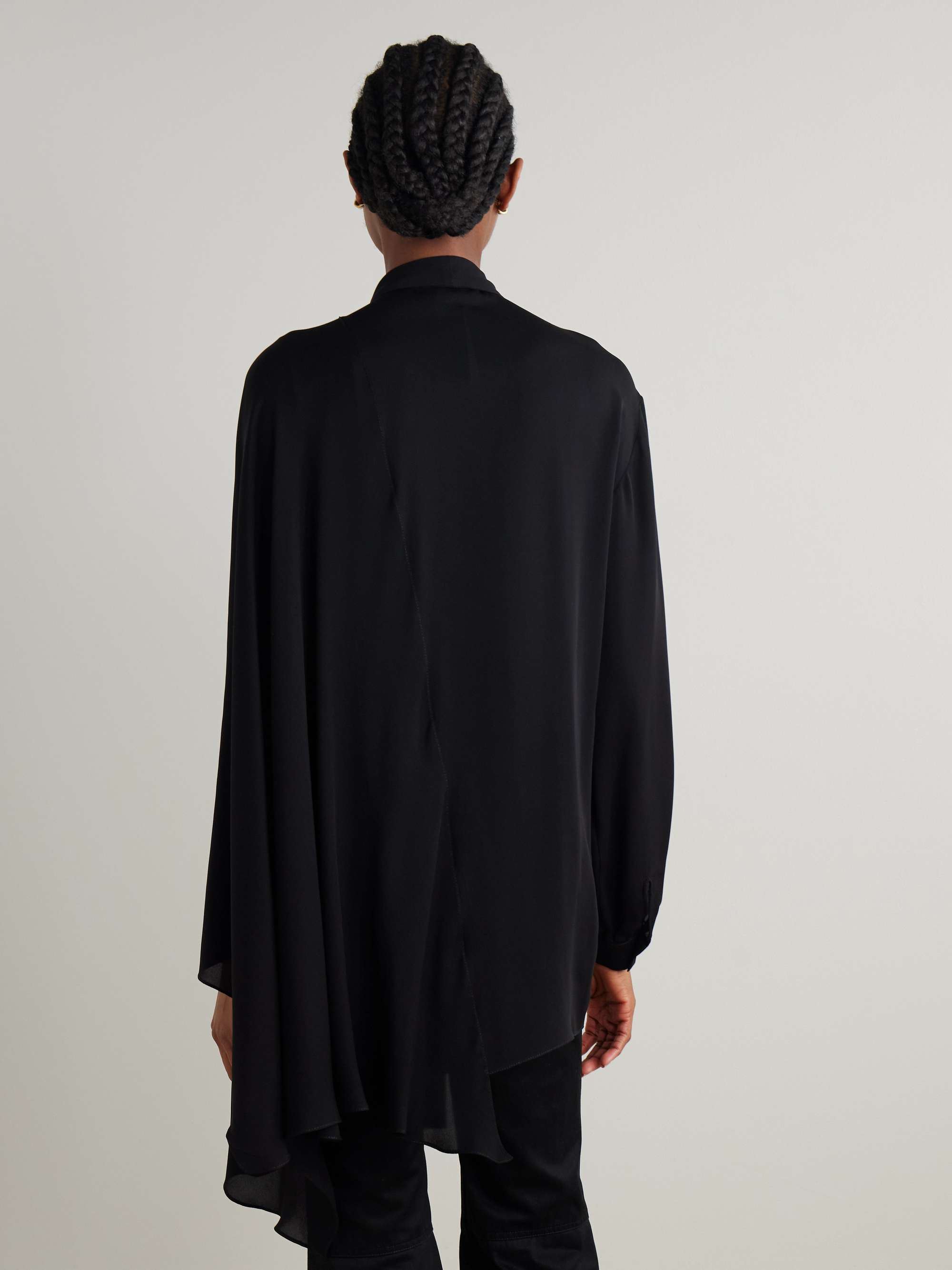 Pussy-bow asymmetric silk-georgette blouse view